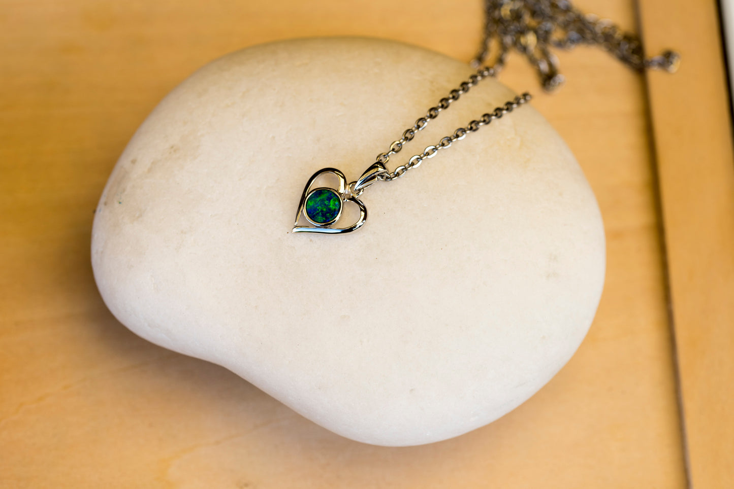 Premium Australian Opal in 14K Solid White Gold - Multi Color Fire Opal Necklace - Genuine Australian Doublet Opal Gem Stone Pendant