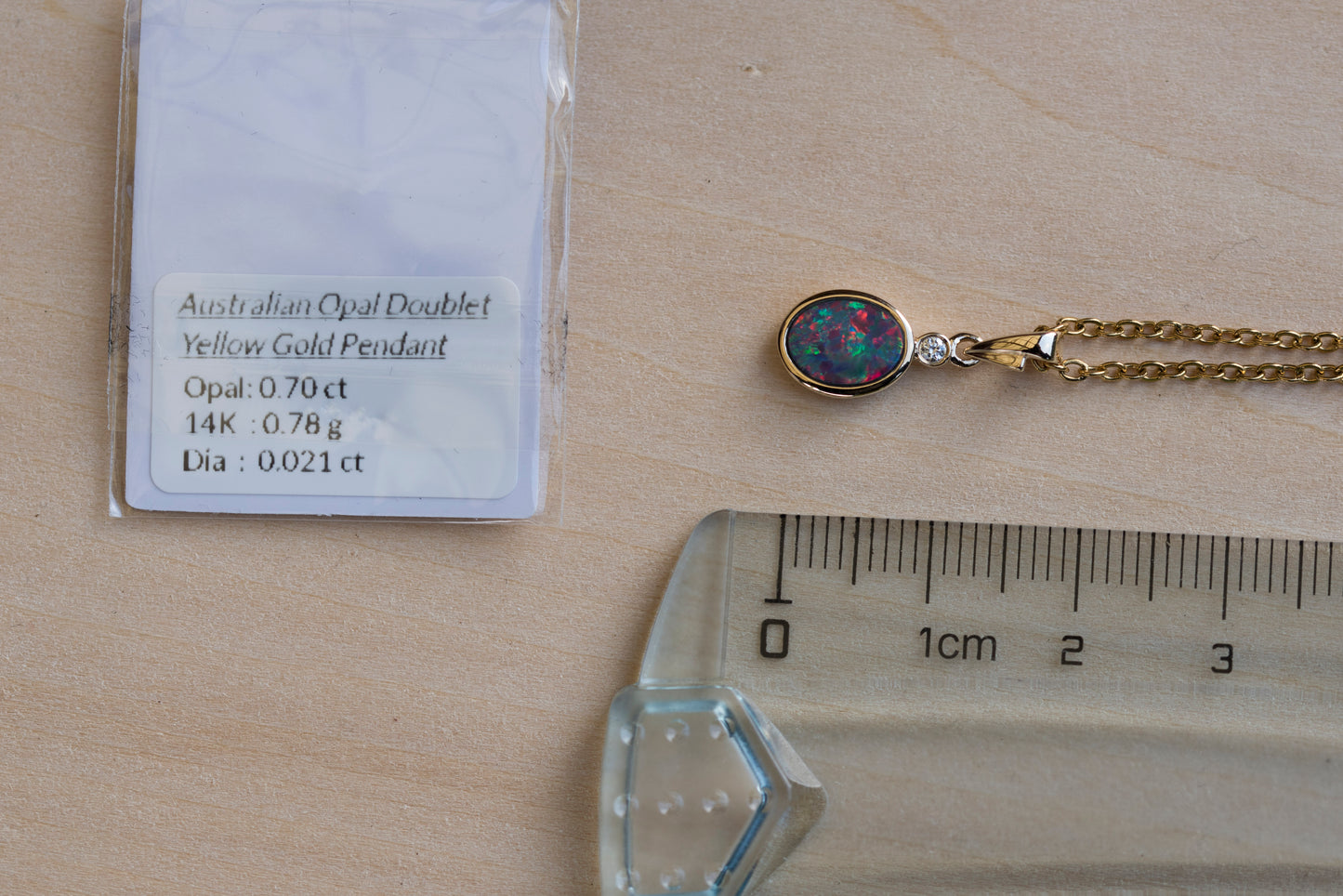 Australian Opal in 14K Solid Yellow Gold - Multi Color Fire Opal Necklace - Genuine Australian Doublet Opal Gem Stone Pendant
