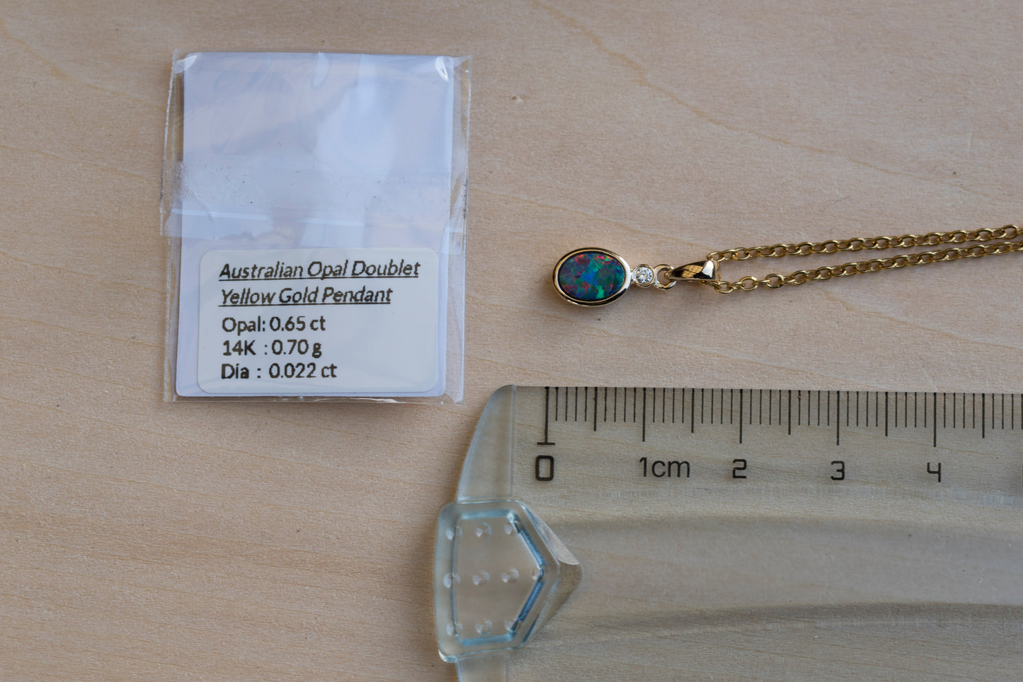 Australian Opal in 14K Solid Yellow Gold - Multi Color Fire Opal Necklace - Genuine Australian Doublet Opal Gem Stone Pendant