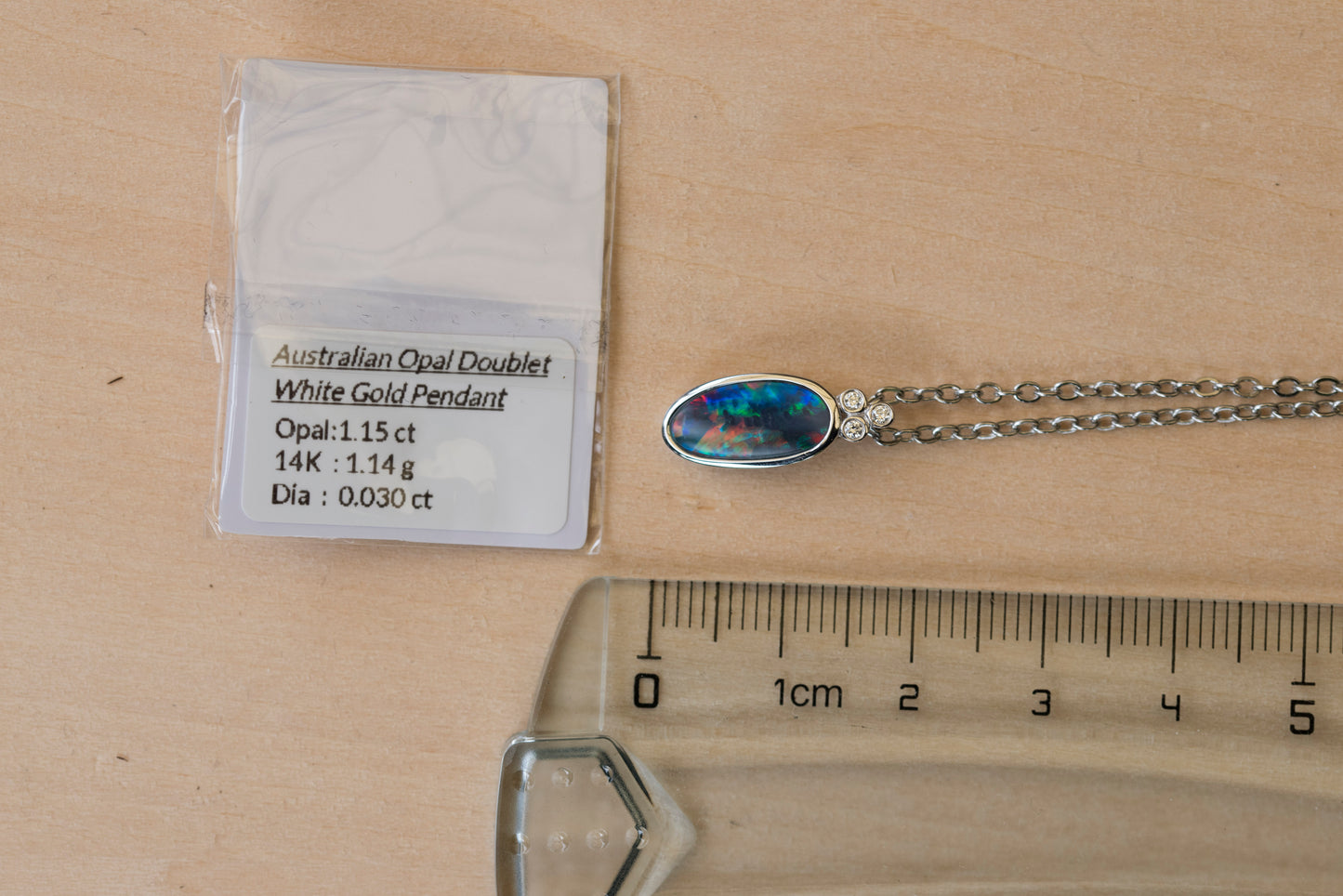 Australian Opal in 14K Solid White Gold - Multi Color Fire Opal Necklace - Genuine Australian Doublet Opal Gem Stone Pendant