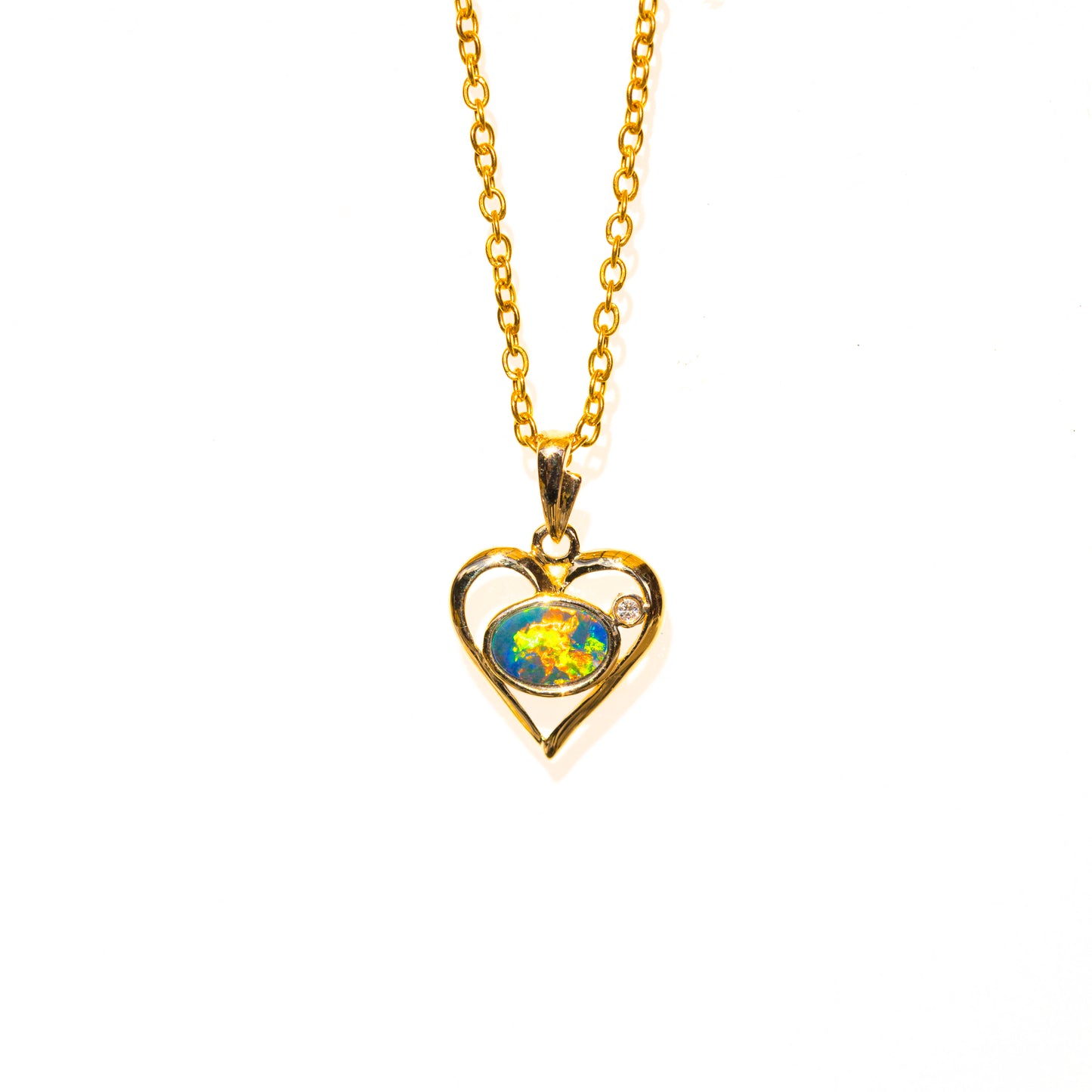 Australian Opal in 14K Solid Yellow Gold - Multi Color Sparking Opal Necklace - Genuine Australian Doublet Opal Gem Stone Pendant