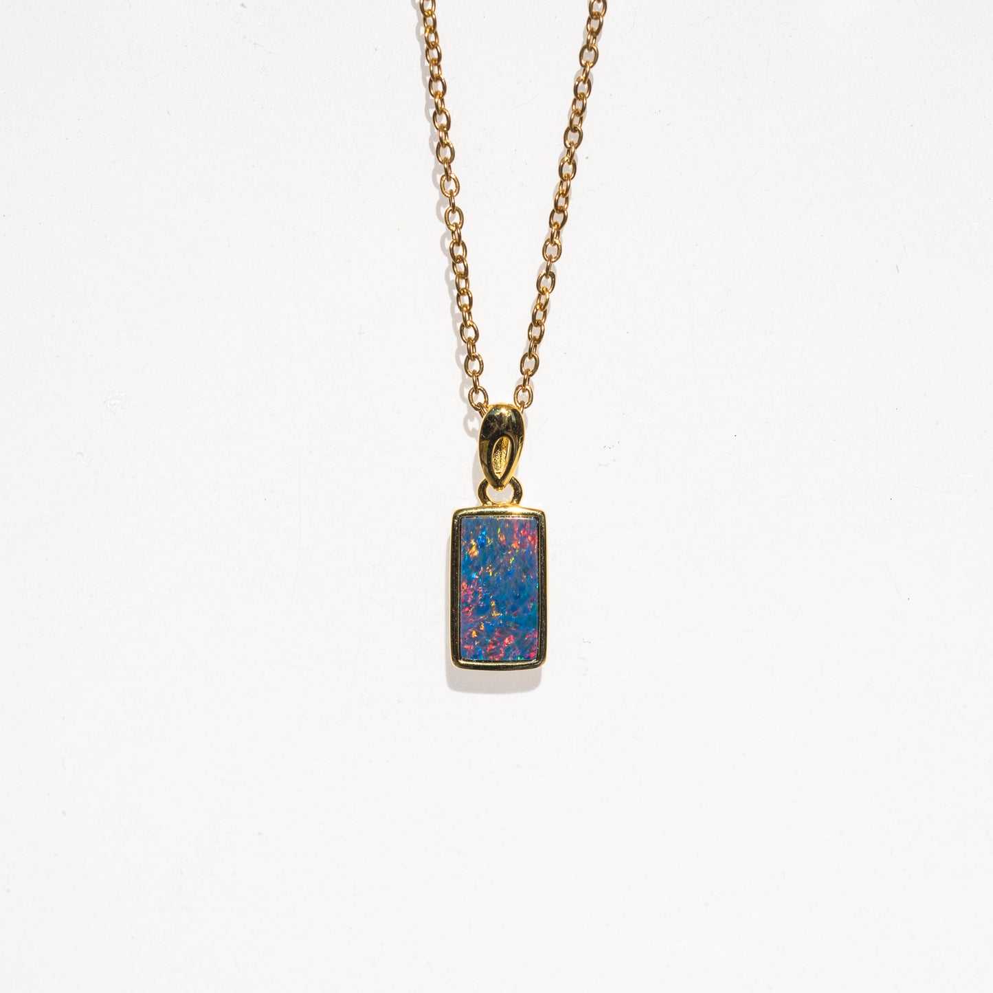 Genuine Australian Fire Opal Necklace - Authentic Australian Doublet Opal Pendant Necklace in Sterling Silver Yellow Gold Plated