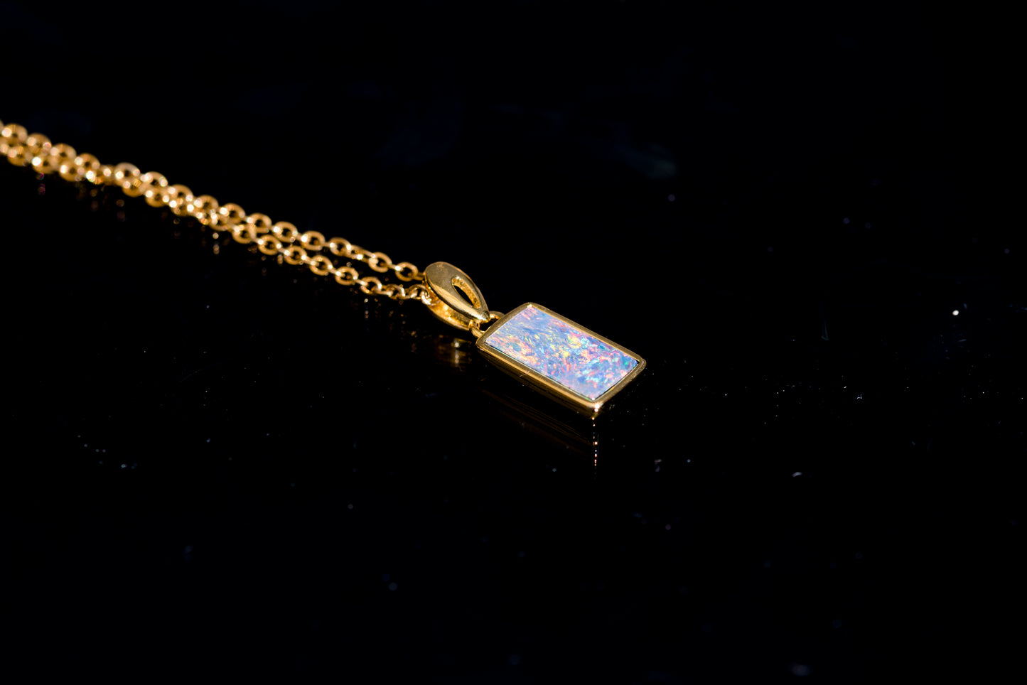 Genuine Australian Fire Opal Necklace - Authentic Australian Doublet Opal Pendant Necklace in Sterling Silver Yellow Gold Plated