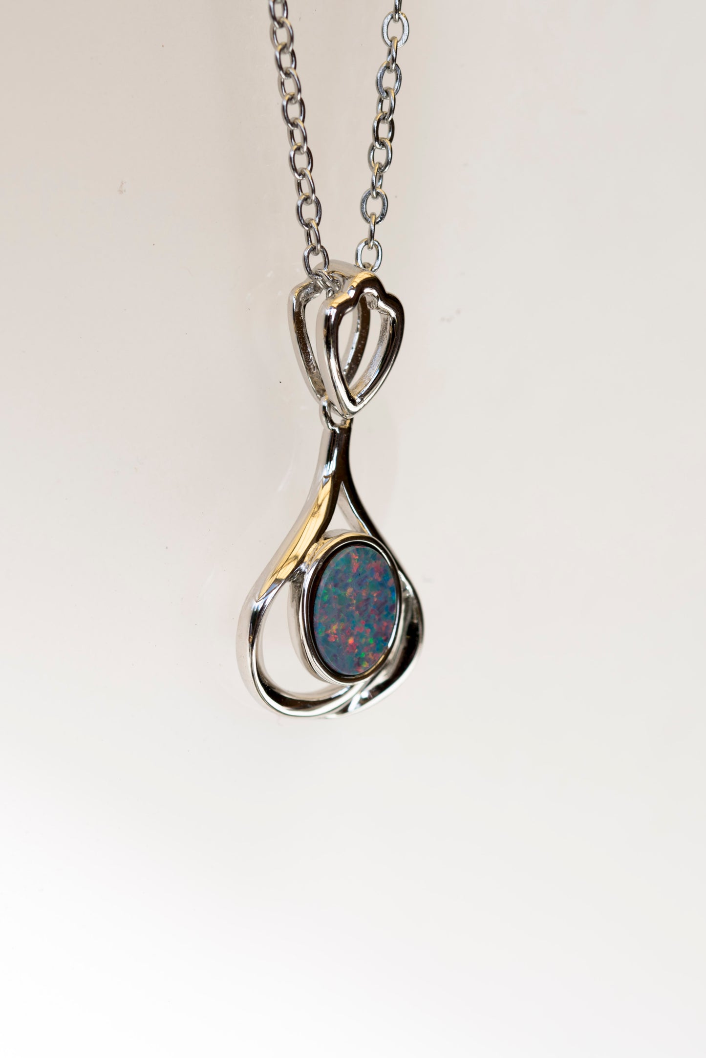 Genuine Australian Opal - Multi Color Opal Pendant - Authentic Australian Doublet Opal Necklace in Sterling Silver White Gold Plated