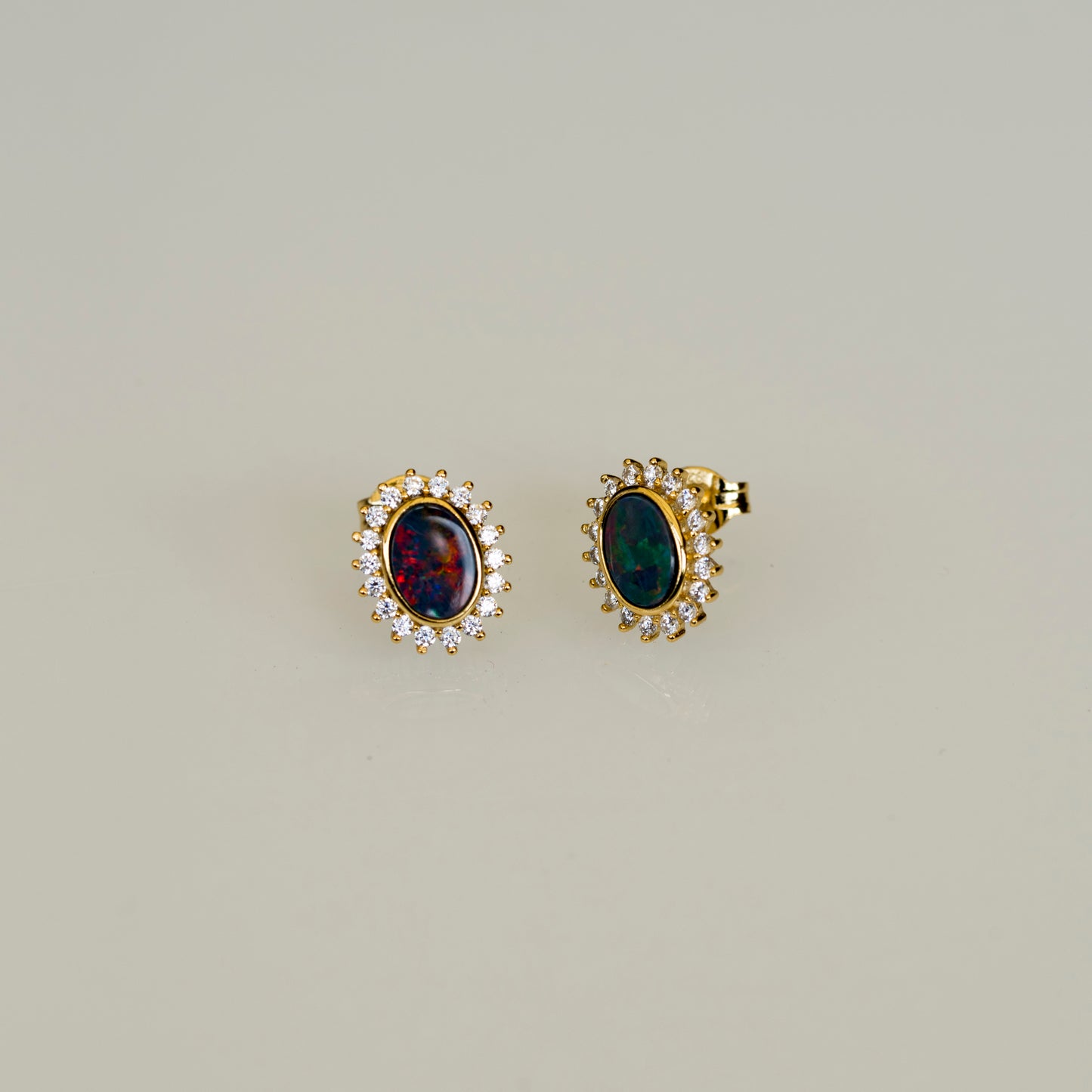 Genuine Australian Fire Opal - Australian Doublet Opal Earrings in Sterling Silver Yellow Gold Plated