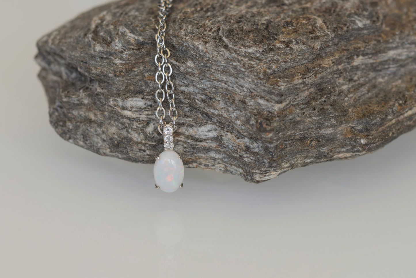 Australian Opal Jewelry - Dainty Multi Color Fire Opa Pendant - Australian Solid Opal Necklace in Sterling Silver White Gold Plated