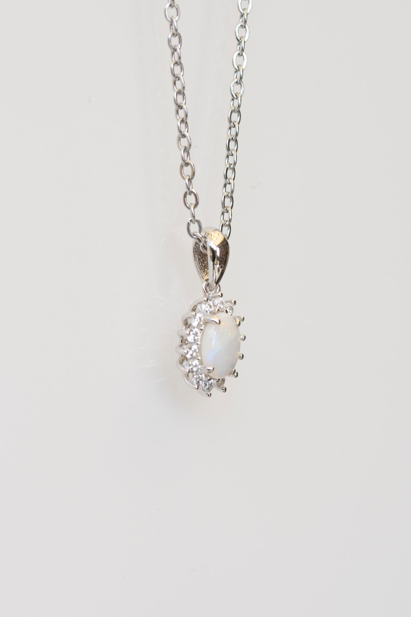 Australian Opal - Dainty Multi Color Pendant - Australian Solid Opal Necklace Pendant in Sterling Silver White Gold Plated
