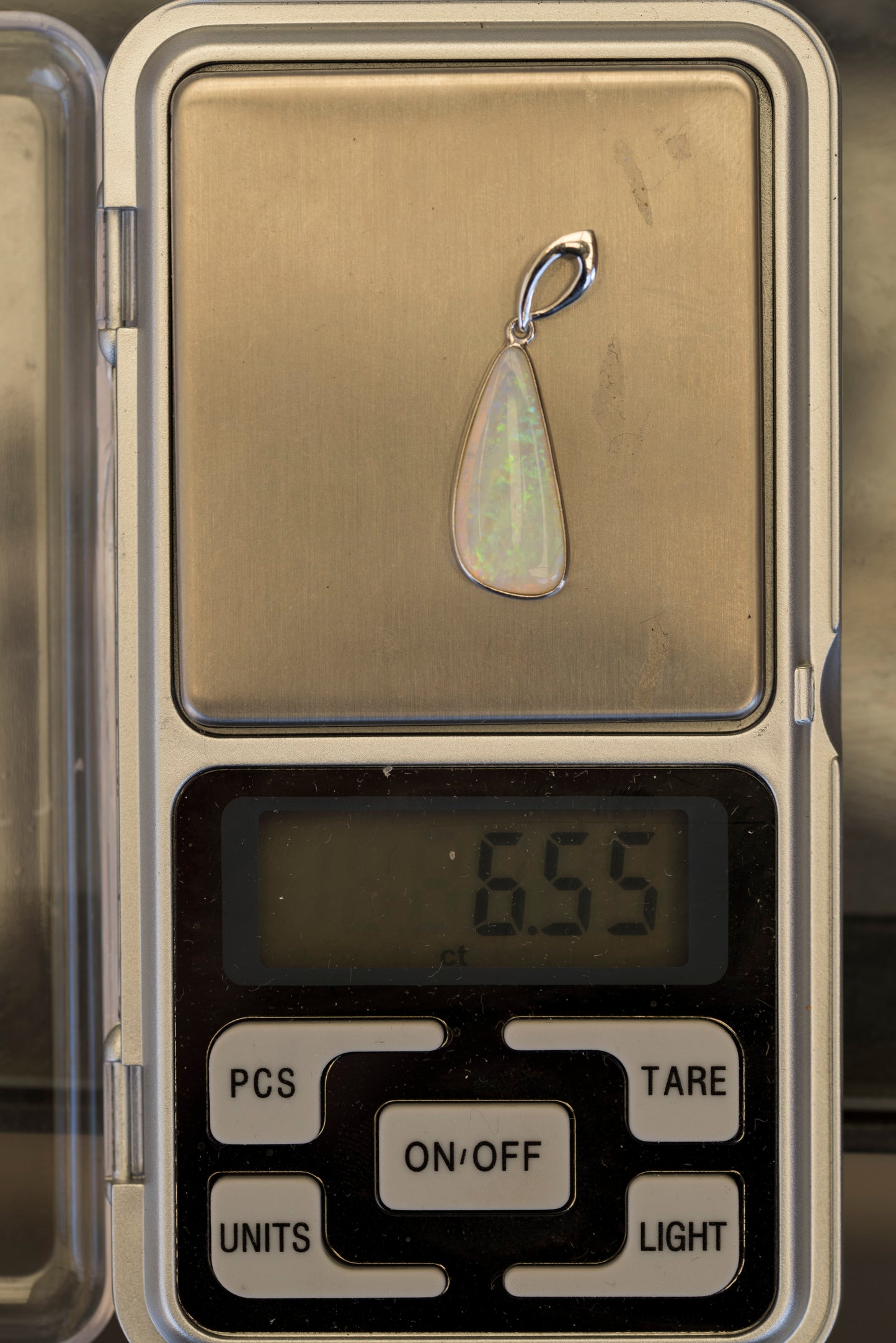 Australian White Crystal Opal - Genuine Authentic Multi Color Fire Opal Necklace - Solid Opal Gem Stone Pendant in Sterling Silver White Gold Plated