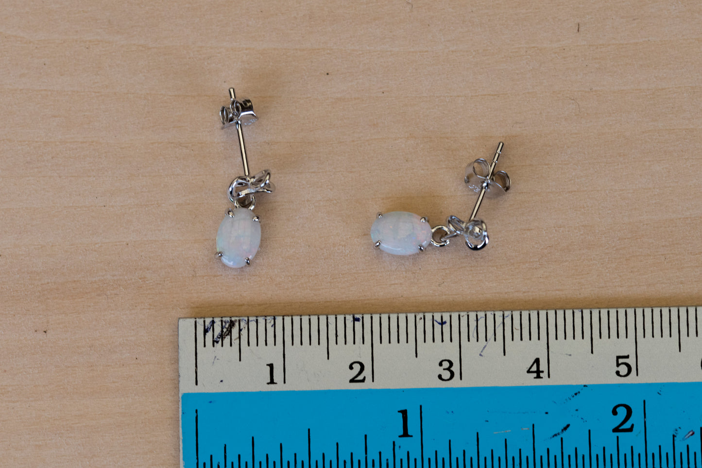 Natural Australian Opal Jewelry - Authentic Australian Solid White Opal Earrings in Sterling Silver White Gold Plated