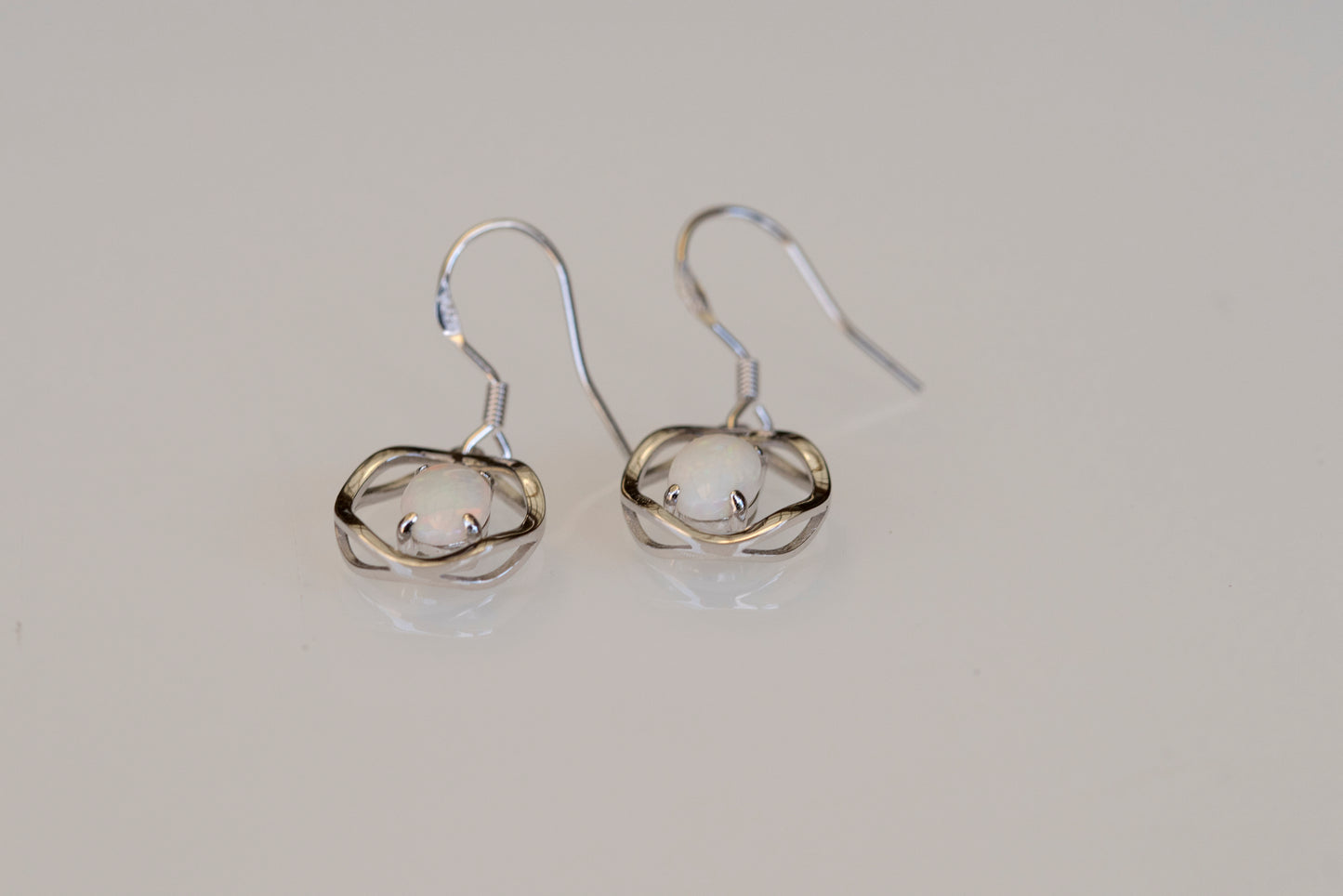 Australian White Opal - Multi Color Earrings - Authentic Australian Solid White Opal Earrings in Sterling Silver White Gold Plated