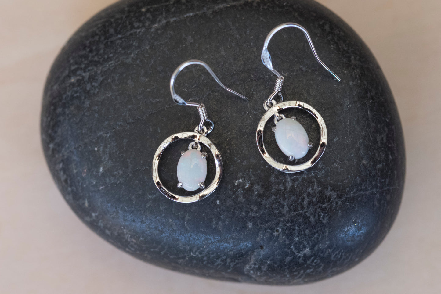 Australian White Opal - Multi Color Earrings - Authentic Australian Solid White Opal Earrings in Sterling Silver White Gold Plated