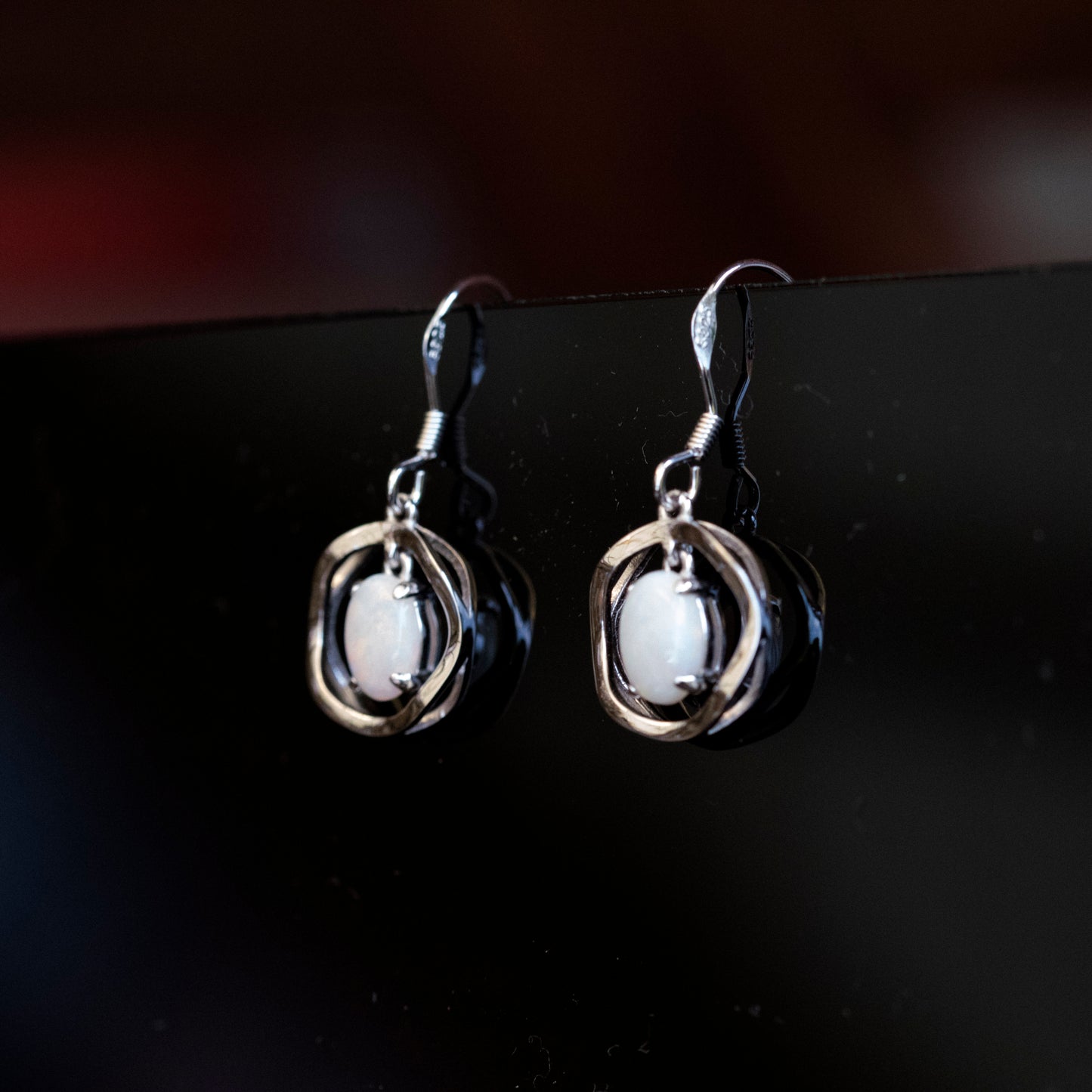 Australian White Opal - Multi Color Earrings - Authentic Australian Solid White Opal Earrings in Sterling Silver White Gold Plated