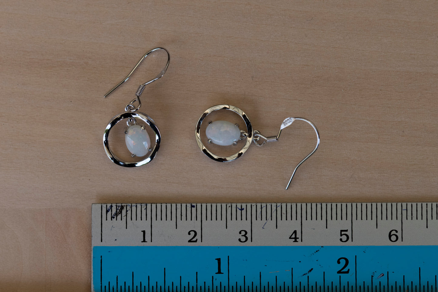 Australian White Opal - Multi Color Earrings - Authentic Australian Solid White Opal Earrings in Sterling Silver White Gold Plated