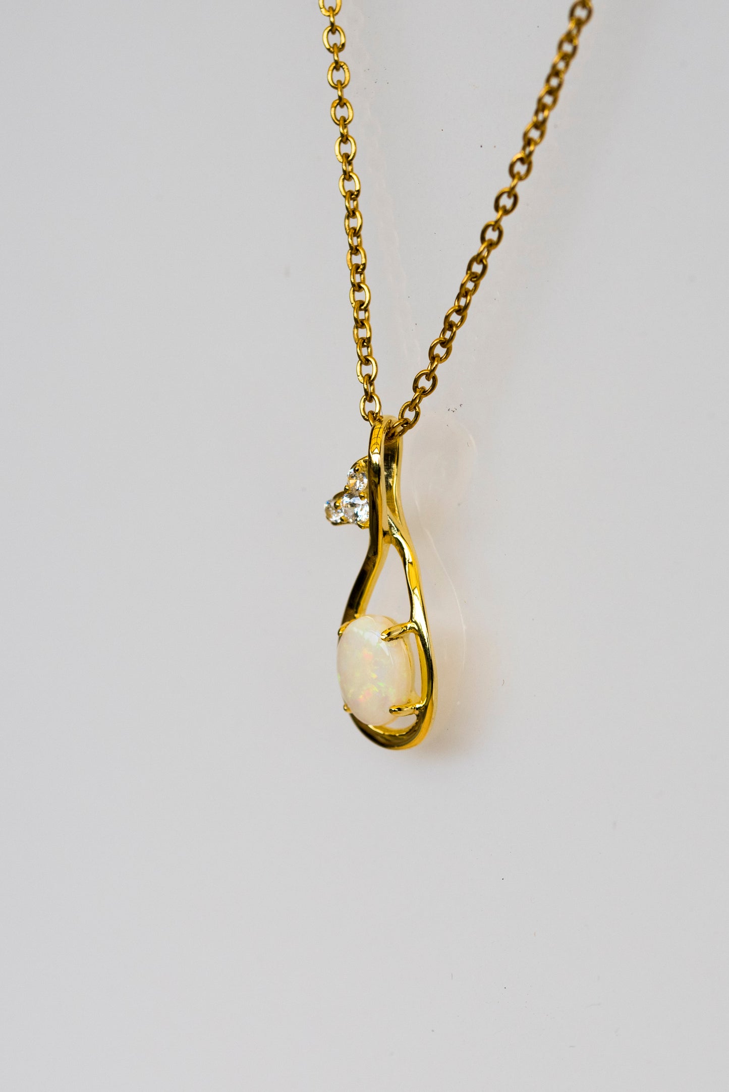 Australian Opal Jewelry - Treasured White Opal Necklace - Authentic Australian Solid Opal Necklace Pendant in Sterling Silver Yellow Gold Plated