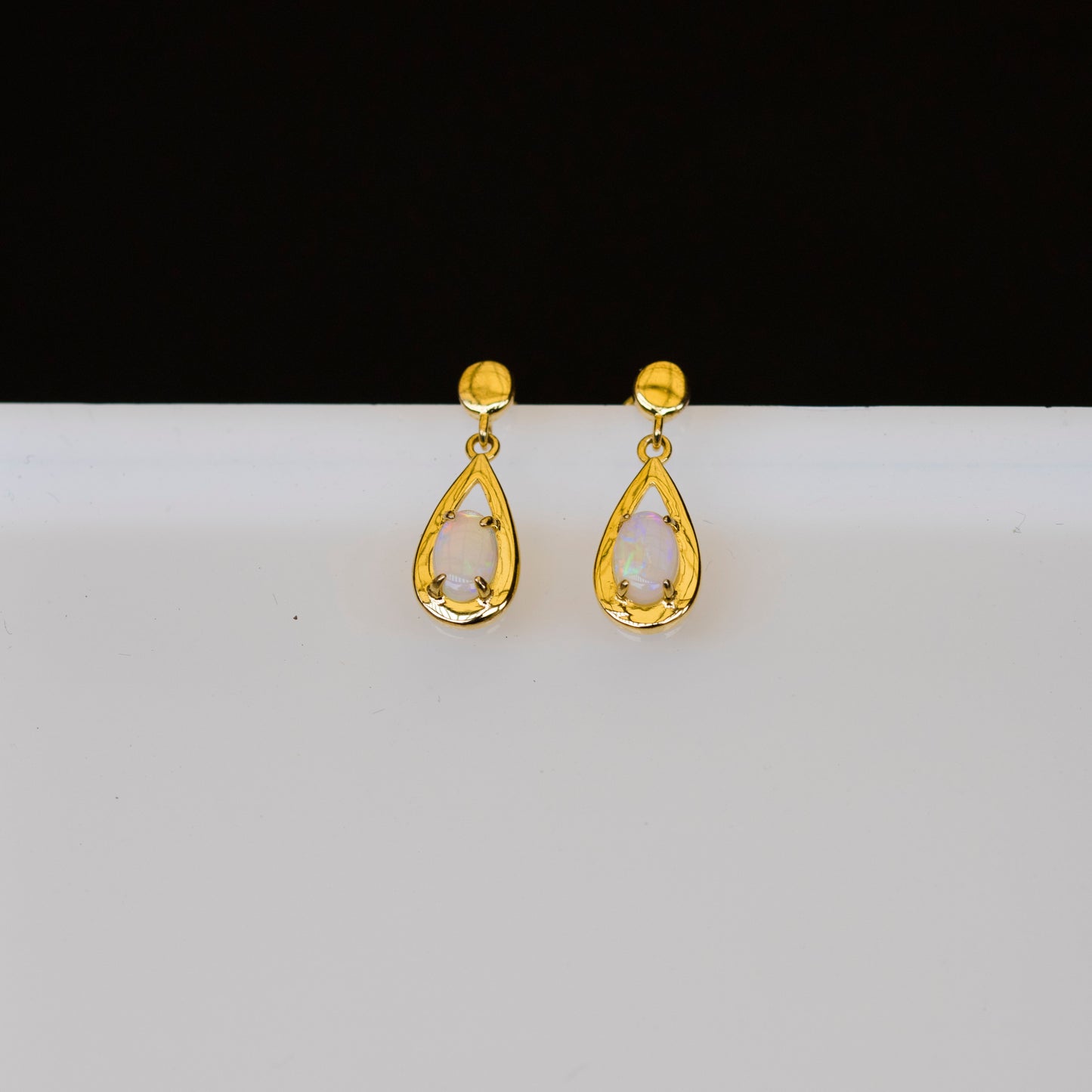 Australian White Opal - Multi Color Fire Opal Earrings - Australian Solid White Opal Earrings in Sterling Silver Yellow Gold Plated