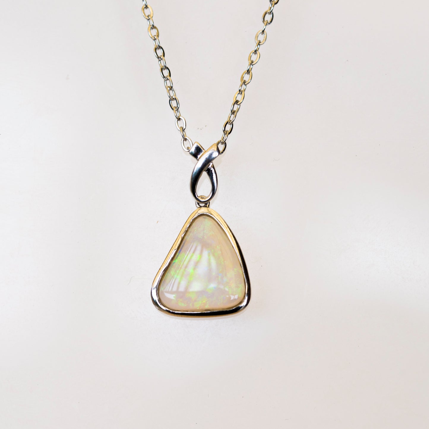Australian Crystal Opal - Genuine Authentic Multi Color Fire Opal Necklace - Solid Opal Gem Stone Pendant in Sterling Silver White Gold Plated