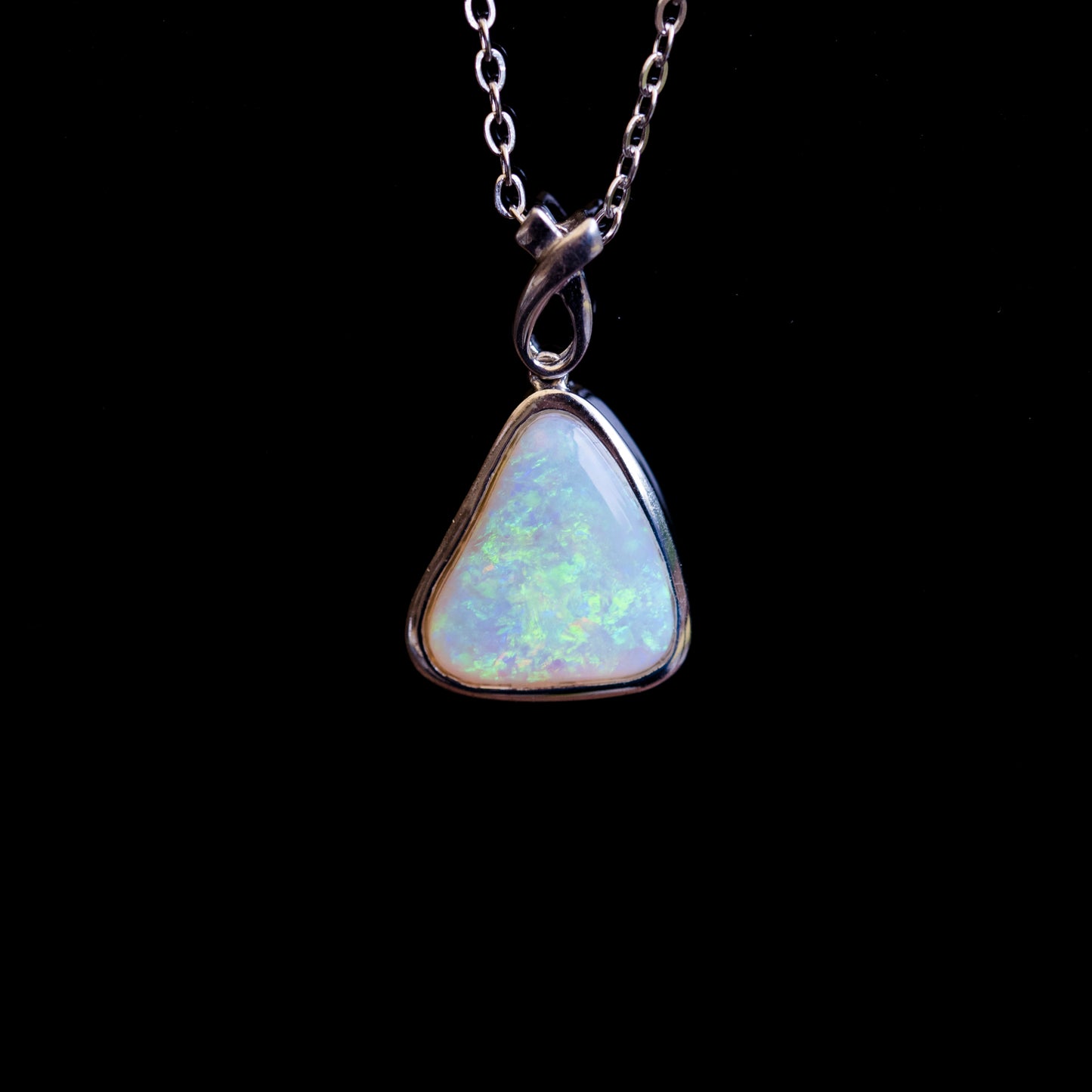 Australian Crystal Opal - Genuine Authentic Multi Color Fire Opal Necklace - Solid Opal Gem Stone Pendant in Sterling Silver White Gold Plated