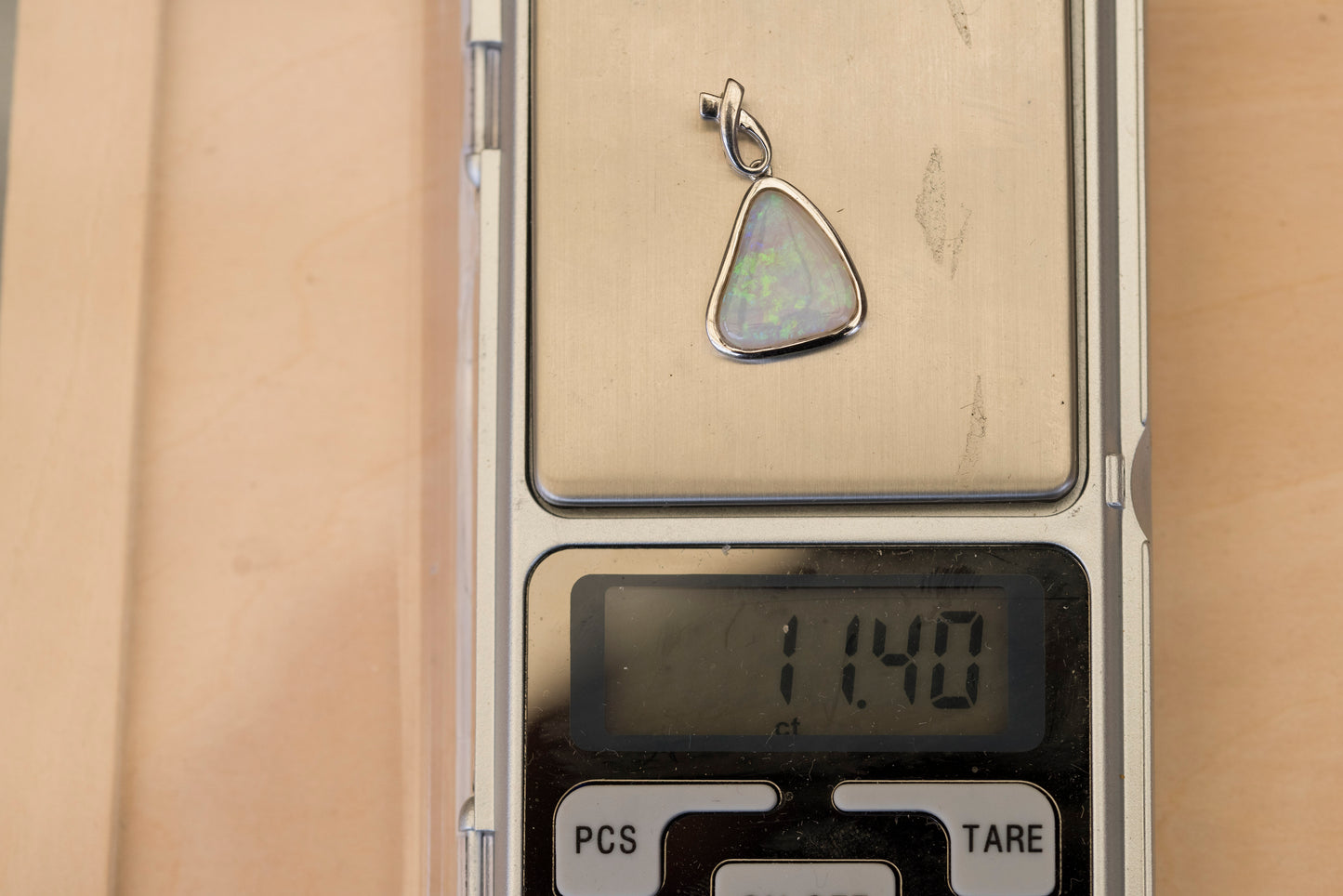Australian Crystal Opal - Genuine Authentic Multi Color Fire Opal Necklace - Solid Opal Gem Stone Pendant in Sterling Silver White Gold Plated