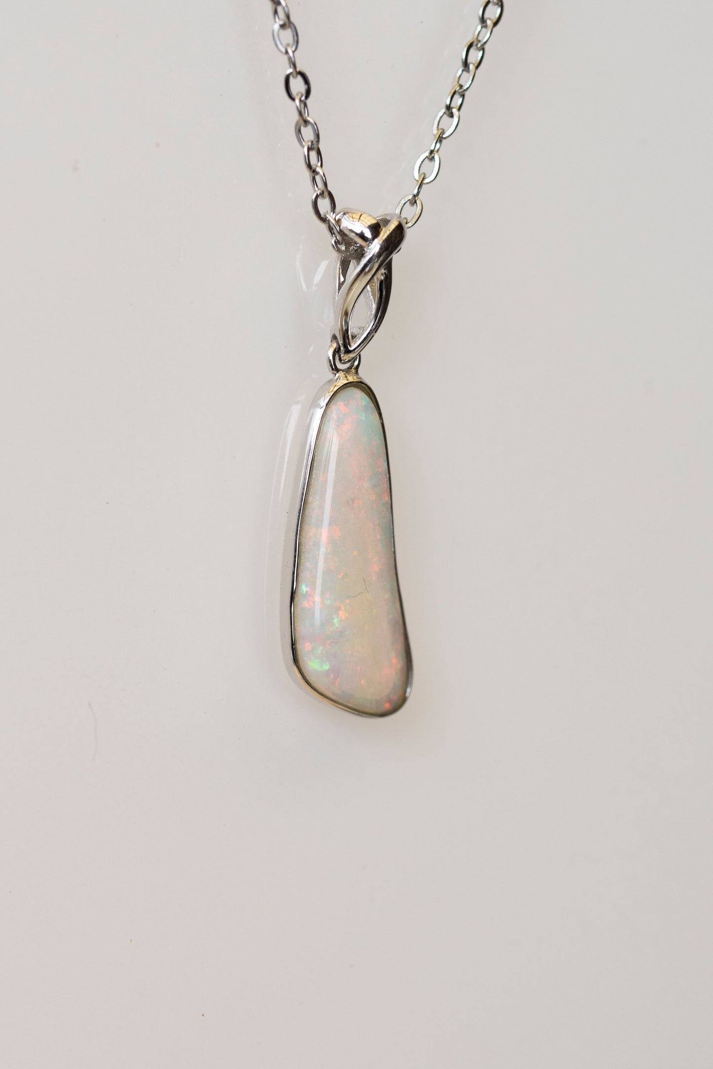 Australian Crystal Opal - Genuine Authentic Multi Color Fire Opal Necklace - Solid Opal Gem Stone Pendant in Sterling Silver White Gold Plated