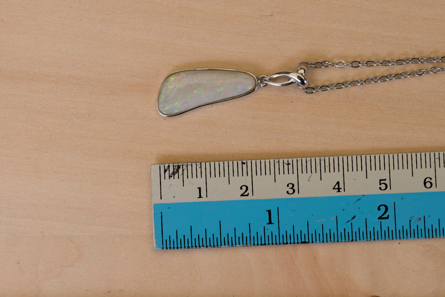 Australian Crystal Opal - Genuine Authentic Multi Color Fire Opal Necklace - Solid Opal Gem Stone Pendant in Sterling Silver White Gold Plated