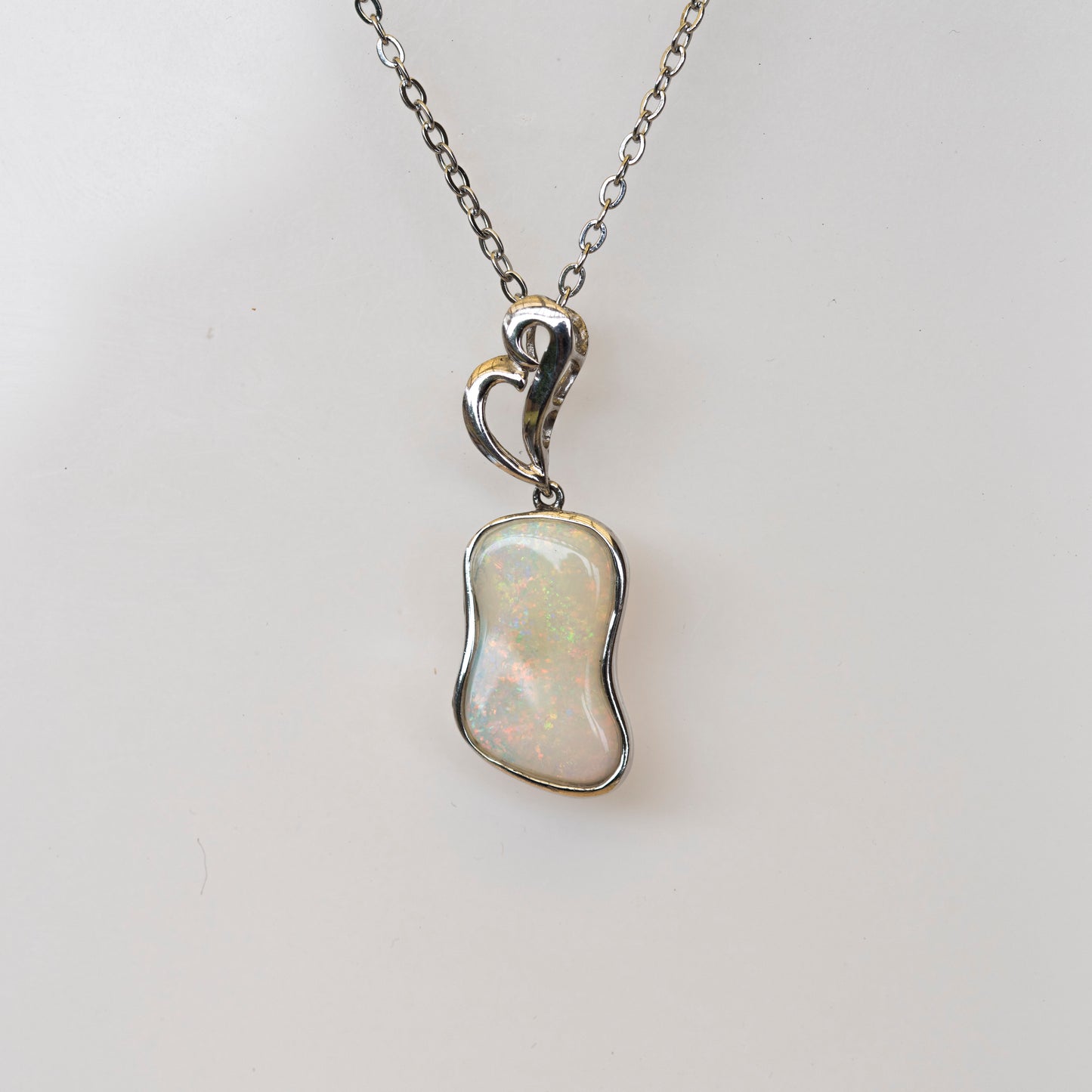 Australian Locally Made Crystal Opal Pendant - Genuine Authentic Multi Color Fire Opal Necklace - Solid Opal Gem Stone Pendant in Sterling Silver White Gold Plated