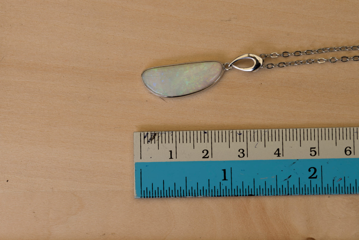 Australian White Crystal Opal - Genuine Authentic Multi Color Fire Opal Necklace - Solid Opal Gem Stone Pendant in Sterling Silver White Gold Plated