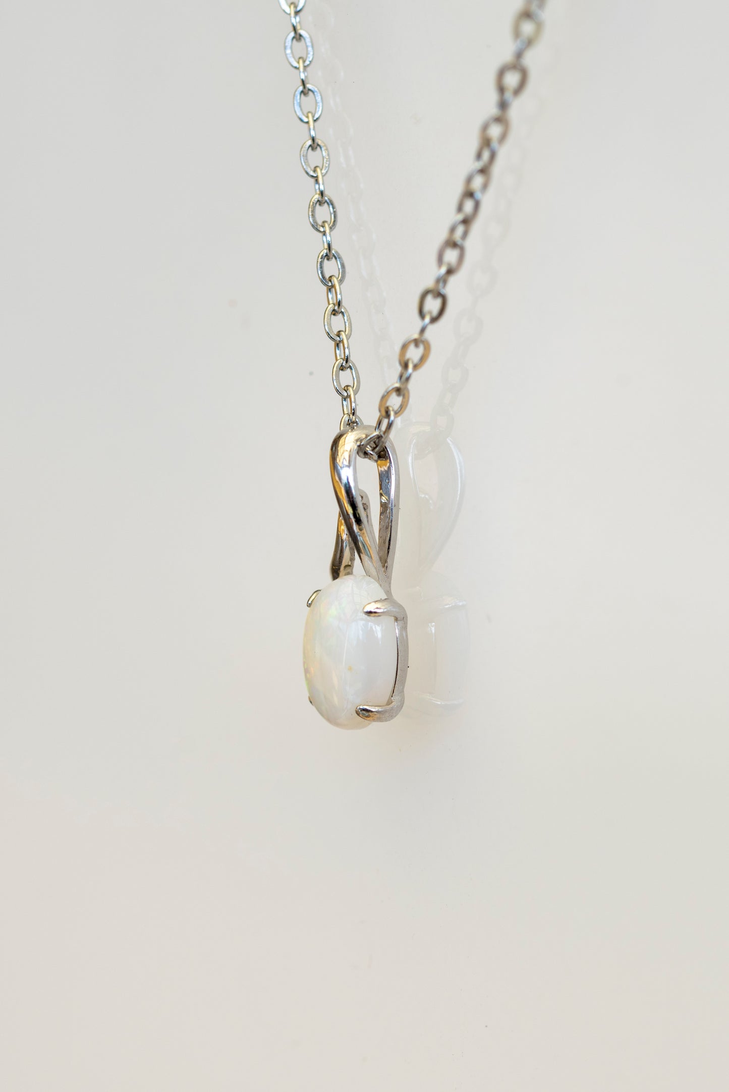 Genuine Multi-Color Australian Opal Necklace – Solid White Opal Pendant in Sterling Silver, White Gold Finish