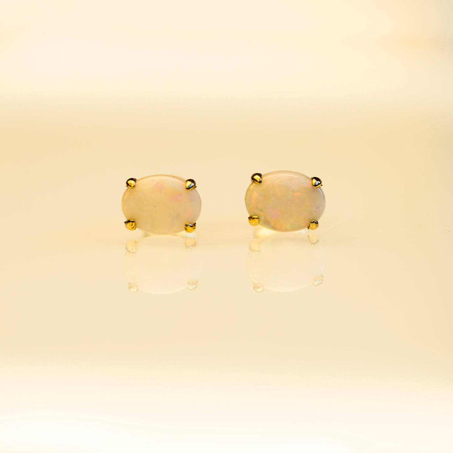 Handcrafted Australian Opal Earrings – Authentic Multi-Color Solid White Opals in Yellow Gold Plated Sterling Silver