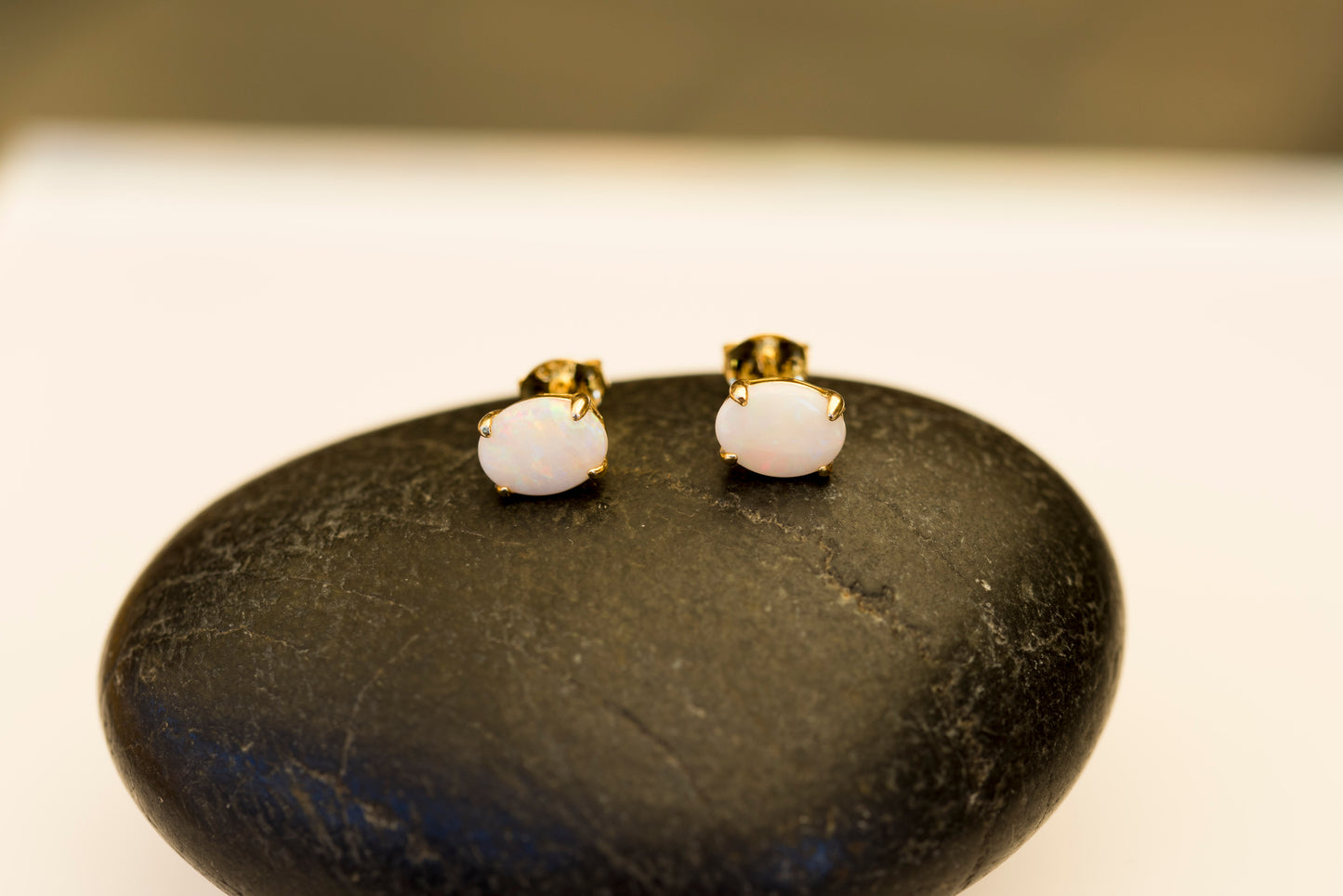 Handcrafted Australian Opal Earrings – Authentic Multi-Color Solid White Opals in Yellow Gold Plated Sterling Silver