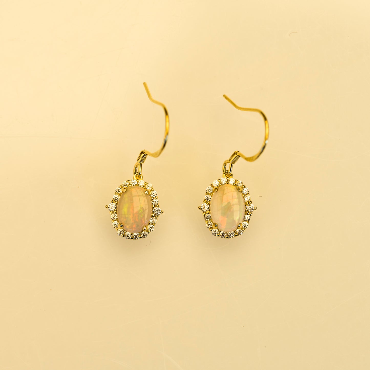 Luxury Australian Opal Earrings – Genuine Multi-Color Solid White Opals in Sterling Silver Yellow Gold Finish