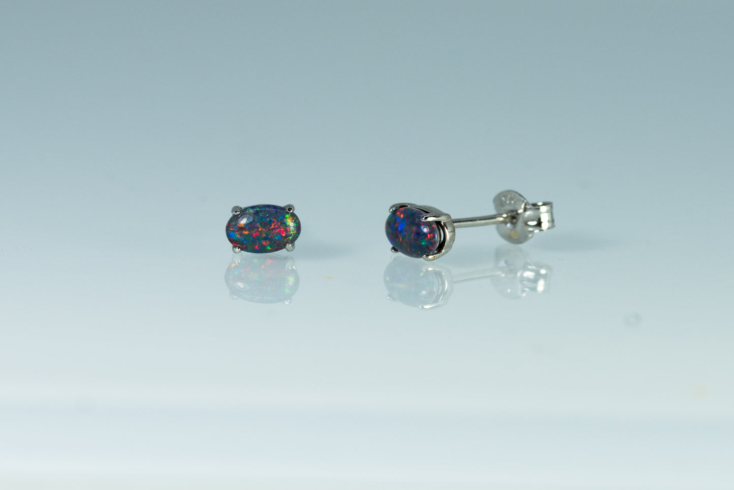Dainty Australian Triplet Opal Earrings - Multi Color Fire Opal - Genuine Australian Triplet Opal Earrings in Sterling Silver White Gold Plated