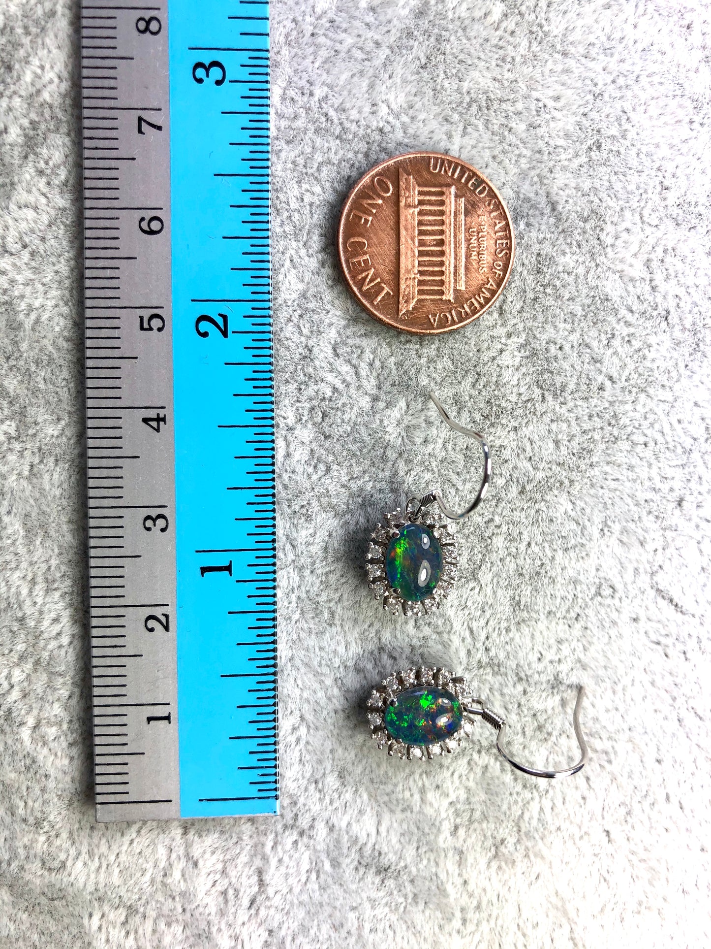 Australian Triplet Opal Earrings - Green Blue Fire Opal - Genuine Australian Triplet Opal Earrings in Sterling Silver White Gold Plated