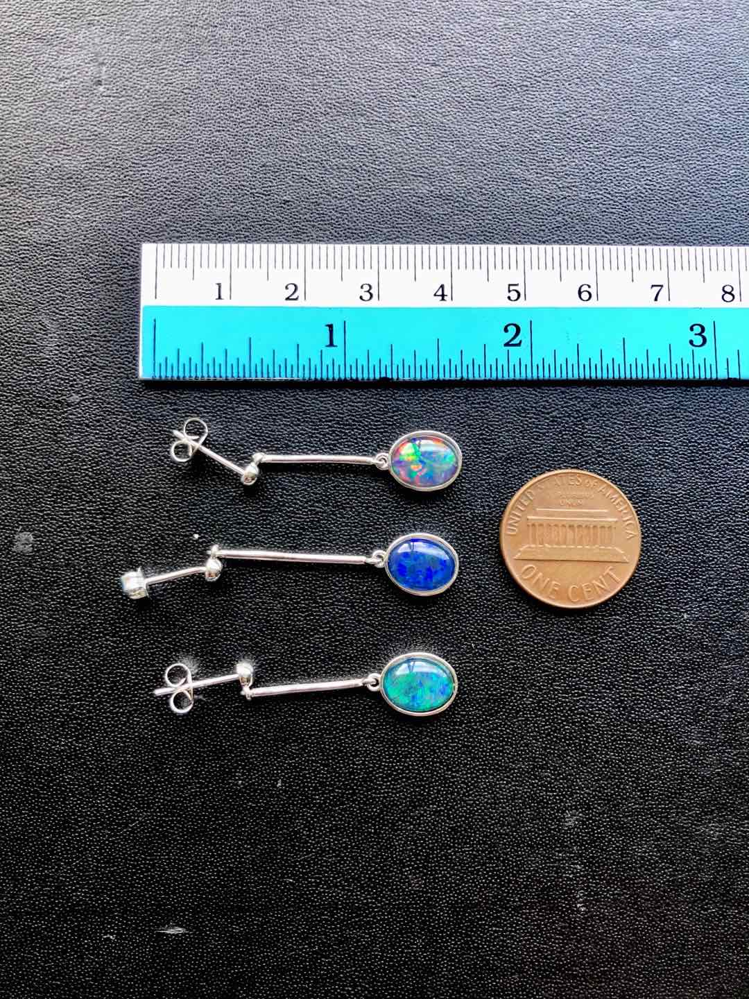 Australian Dangling Opal Earrings - Ocean Blue Colour Opal - Genuine Australian Triplet Opal Earrings in Sterling Silver White Gold Plated