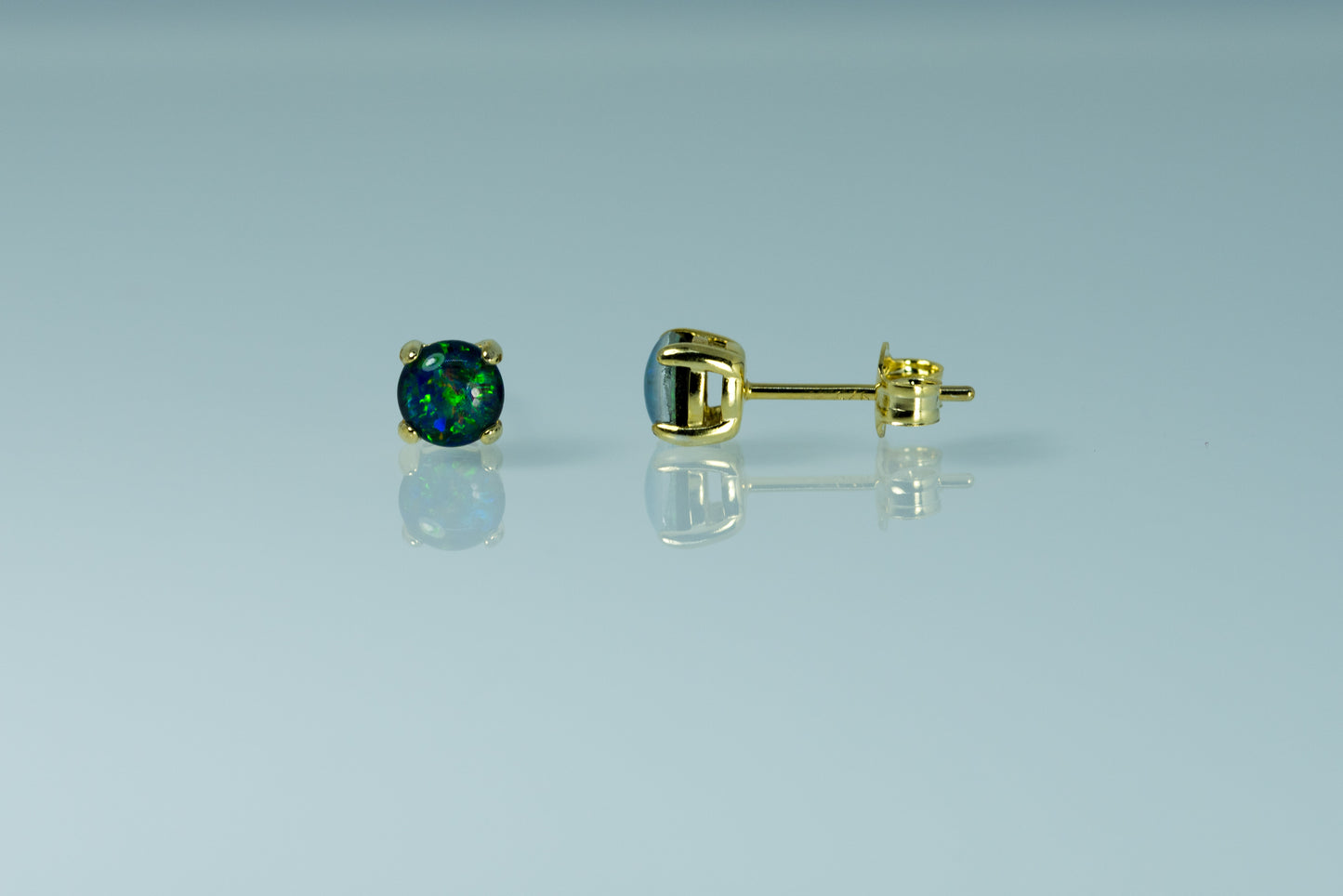 Dainty Australian Triplet Opal Earrings - Multi Color Fire Opal - Genuine Australian Triplet Opal Earrings in Sterling Silver Yellow Gold Plated