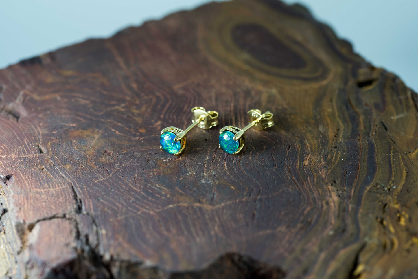 Dainty Australian Triplet Opal Earrings - Multi Color Fire Opal - Genuine Australian Triplet Opal Earrings in Sterling Silver Yellow Gold Plated