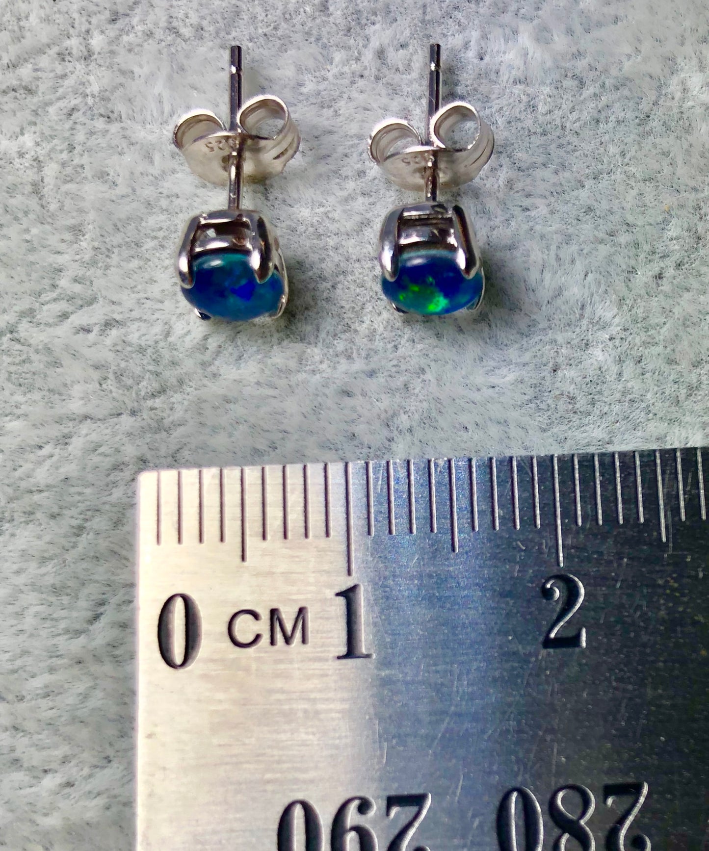 Dainty Australian Triplet Opal Earrings - Green Blue Fire Opal - Genuine Australian Triplet Opal Earrings in Sterling Silver White Gold Plated
