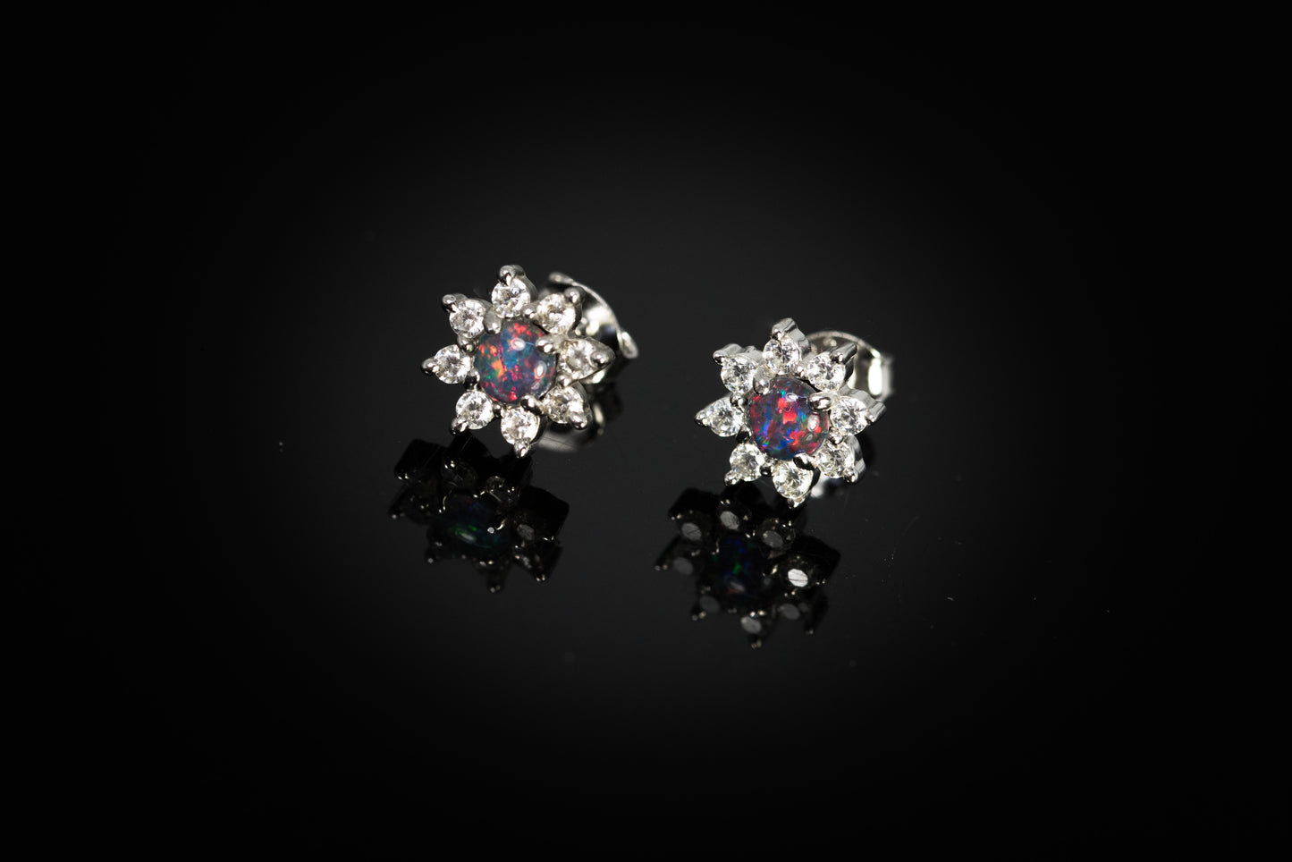 Daisy Design Australian Opal Earrings - Multi Color Fire Opal - Genuine Australian Triplet Opal Earrings in Sterling Silver White Gold Plated