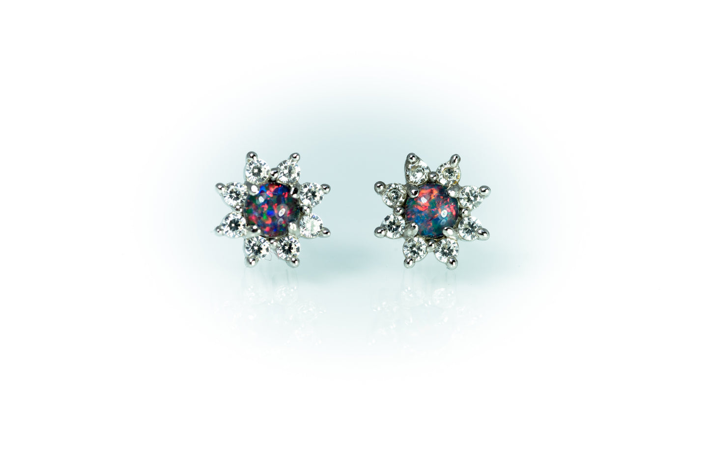 Daisy Design Australian Opal Earrings - Multi Color Fire Opal - Genuine Australian Triplet Opal Earrings in Sterling Silver White Gold Plated