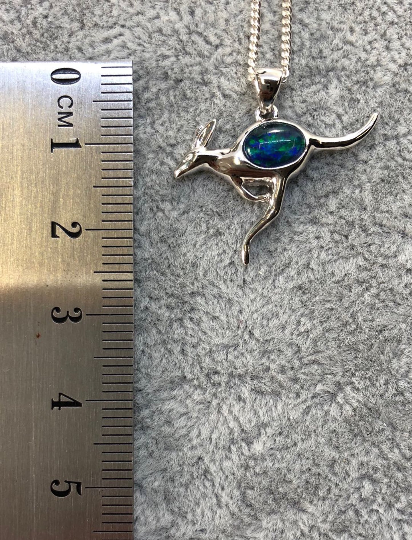 Australian Opal Kangaroo Pendant - Multi Color Fire Opal Necklace - Genuine Australian Triplet Opal Necklace Pendant in Sterling Silver White Gold Plated