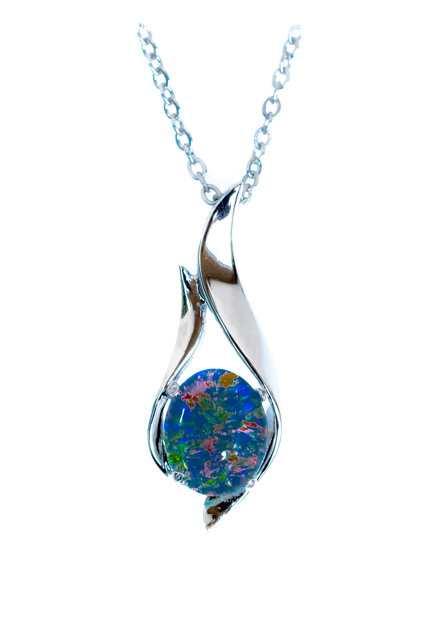 Australian Black Opal Triplet - Genuine Australian Triplet Opal Necklace Pendant - White Gold Plated on Sterling Silver Women's Jewelry