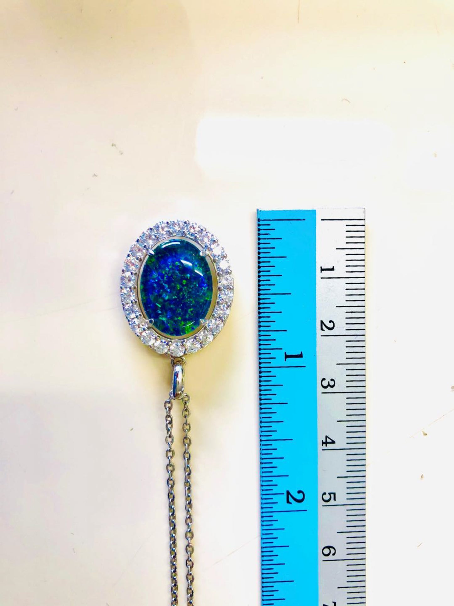 Luxury Australian Triplet Opal Necklace – Genuine Green & Blue Multi-Color Fire Opal Pendant, Sterling Silver with White Gold Plating, Halo Cluster Design