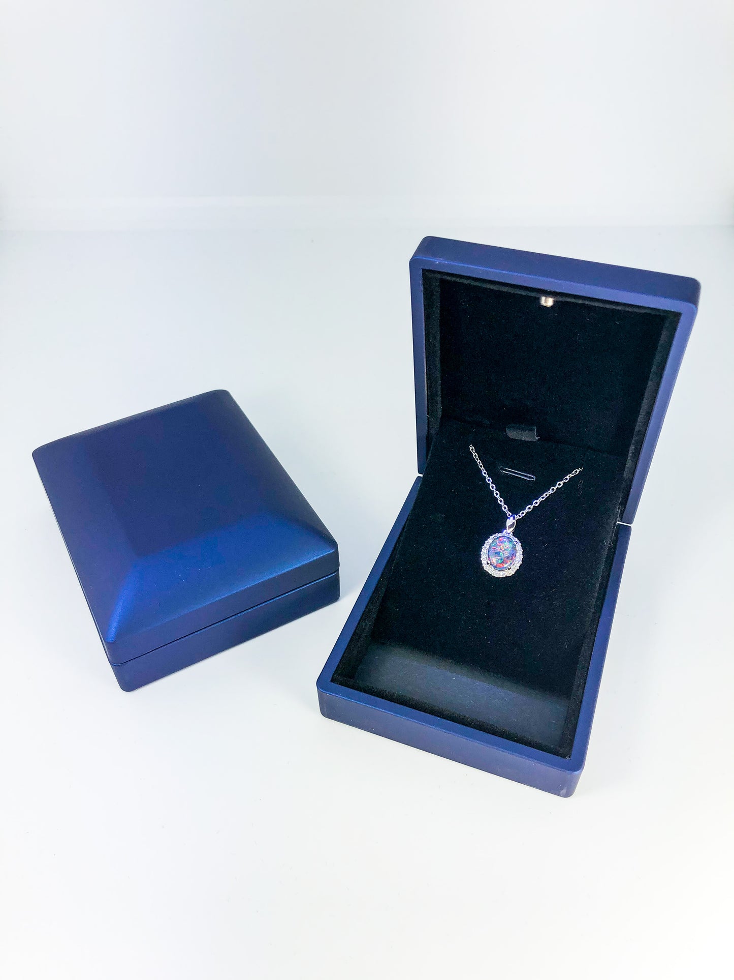 Australian Triplet Opal - Halo Cluster Multi Color Fire Opal Necklace - Genuine Australian Triplet Opal Necklace Pendant in Sterling Silver White Gold Plated