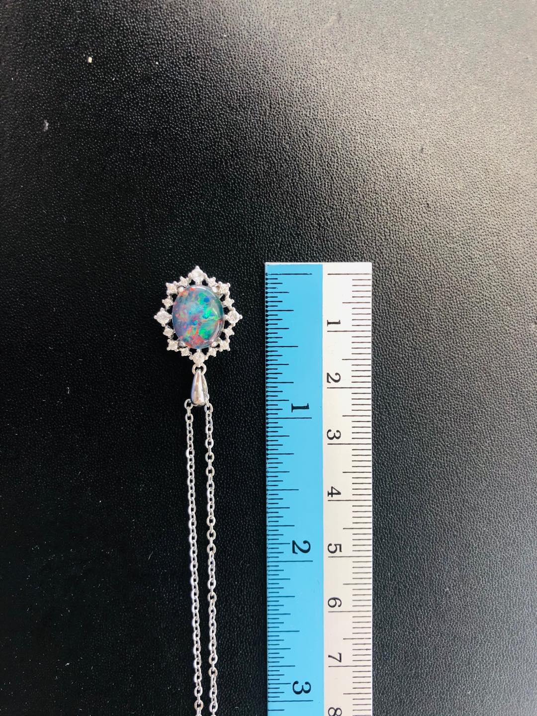 Australian Triplet Opal in Halo Cluster Design - Green Blue Fire Opal - Genuine Australian Triplet Opal Necklace Pendant in Sterling Silver White Gold Plated