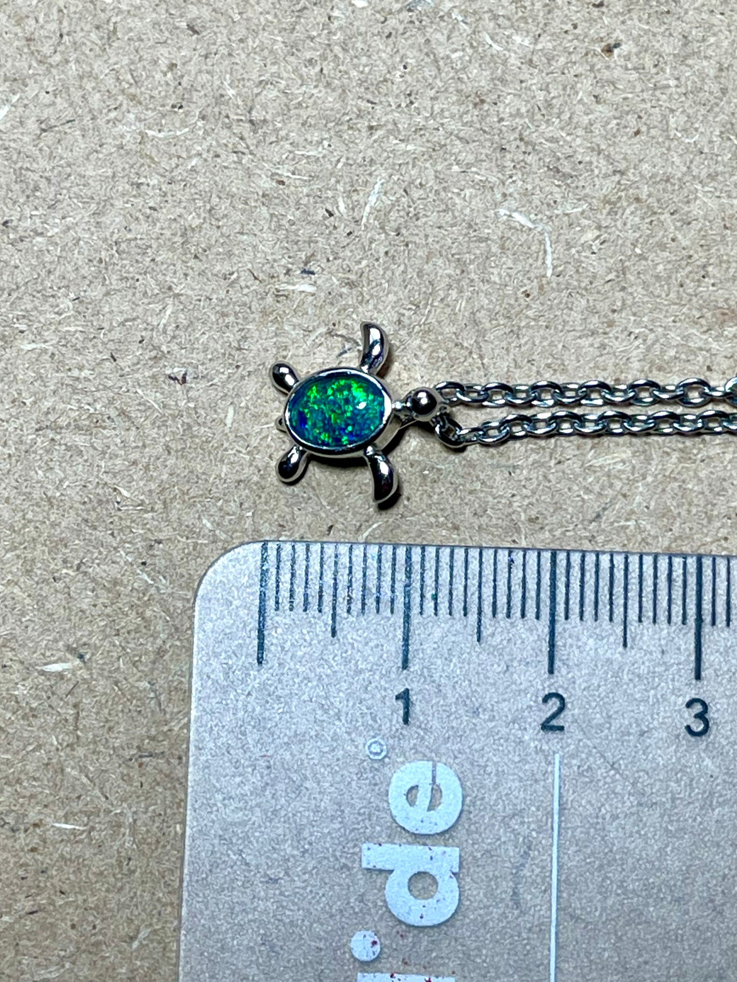Turtle Pendant Australian Opal - Cute Green Blue Opal Necklace - Genuine Australian Triplet Opal Pendant in Sterling Silver White Gold Plated for Children