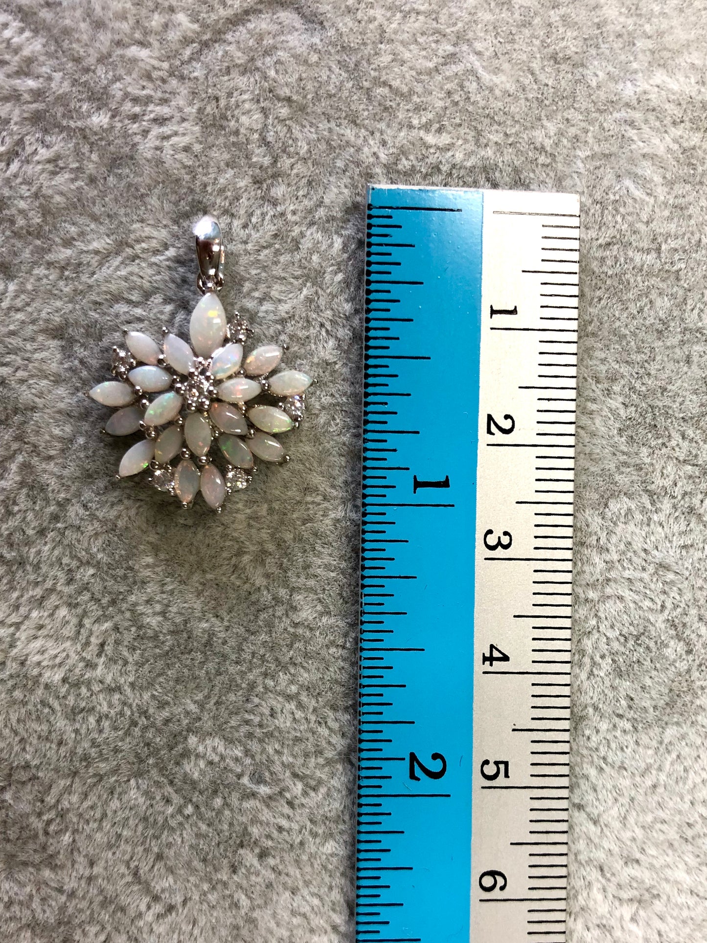 Australian Natural White Opal Necklace: Sterling Silver White Gold Plated Floral Pendant
