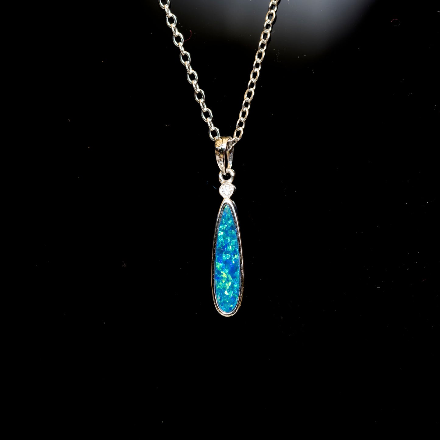 Australian Opal in 14K Solid White Gold - Multi Color Fire Opal Necklace -  Genuine Australian Doublet Opal Gem Stone Pendant
