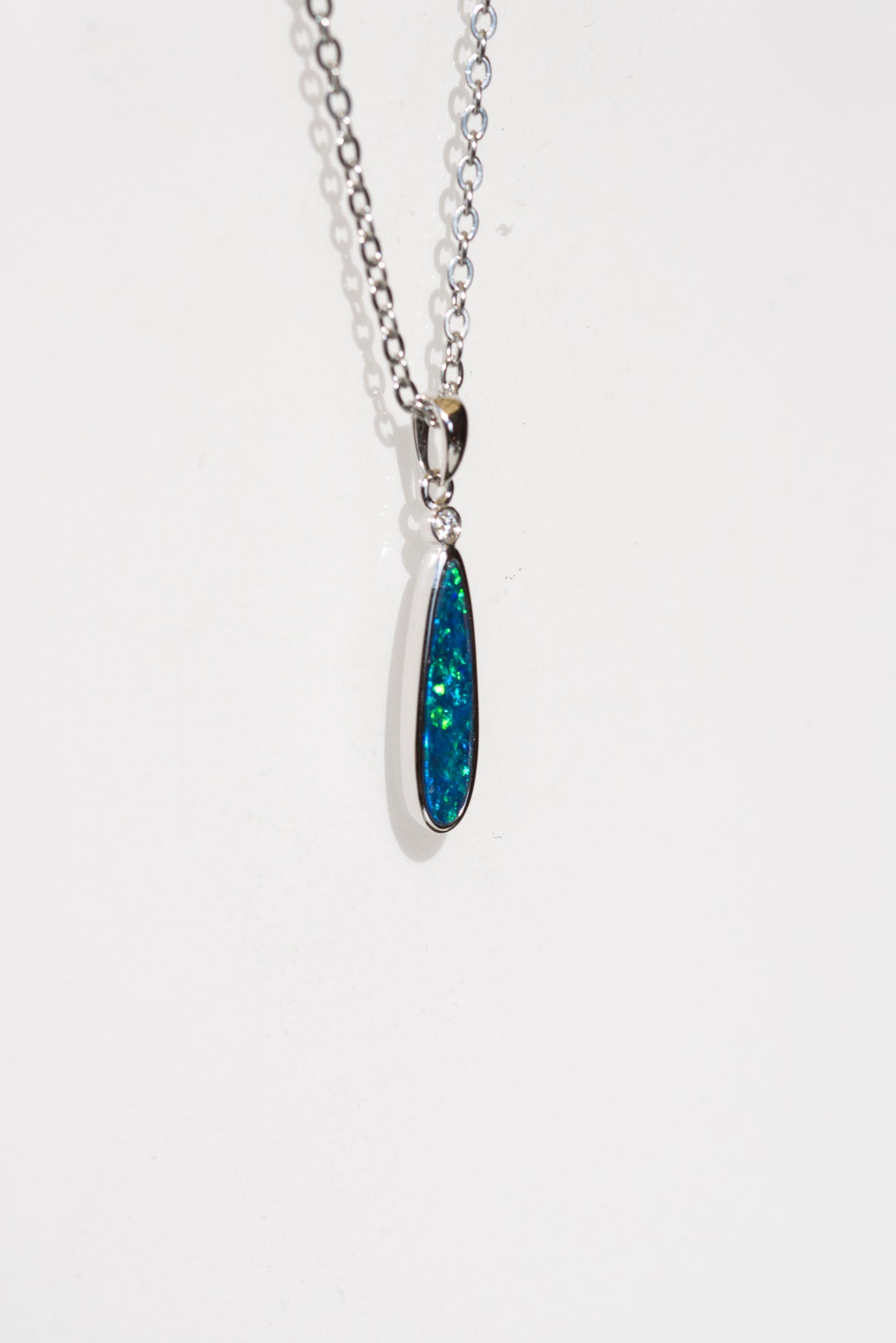 Australian Opal in 14K Solid White Gold - Multi Color Fire Opal Necklace -  Genuine Australian Doublet Opal Gem Stone Pendant