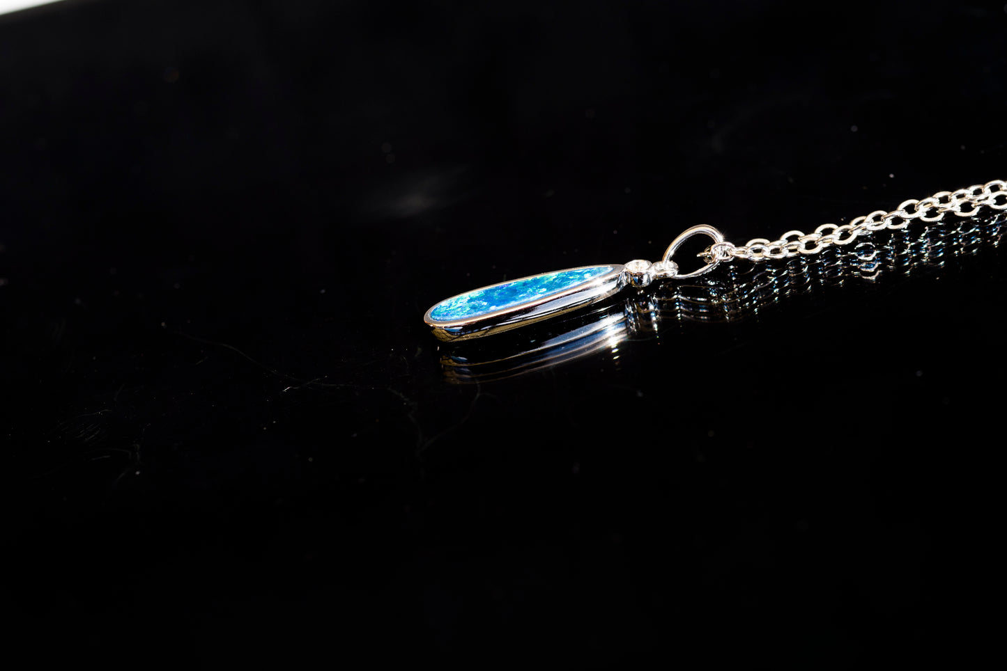 Australian Opal in 14K Solid White Gold - Multi Color Fire Opal Necklace -  Genuine Australian Doublet Opal Gem Stone Pendant