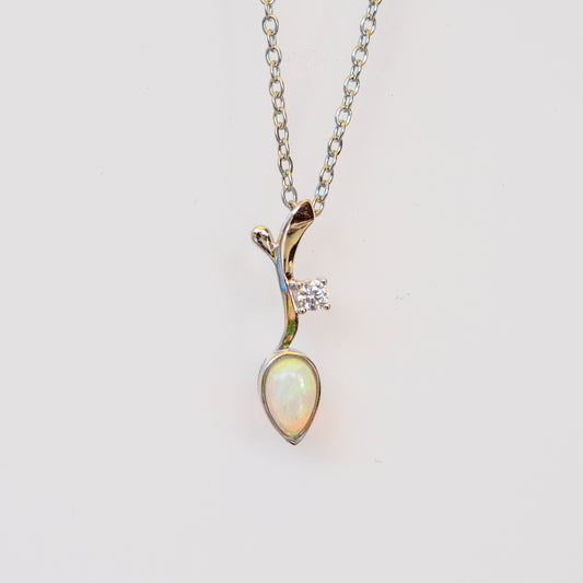 Genuine Australian Opal - Dainty Multi Color Fire Opal Necklace - Australian Solid Opal Pendant in Sterling Silver White Gold Plated