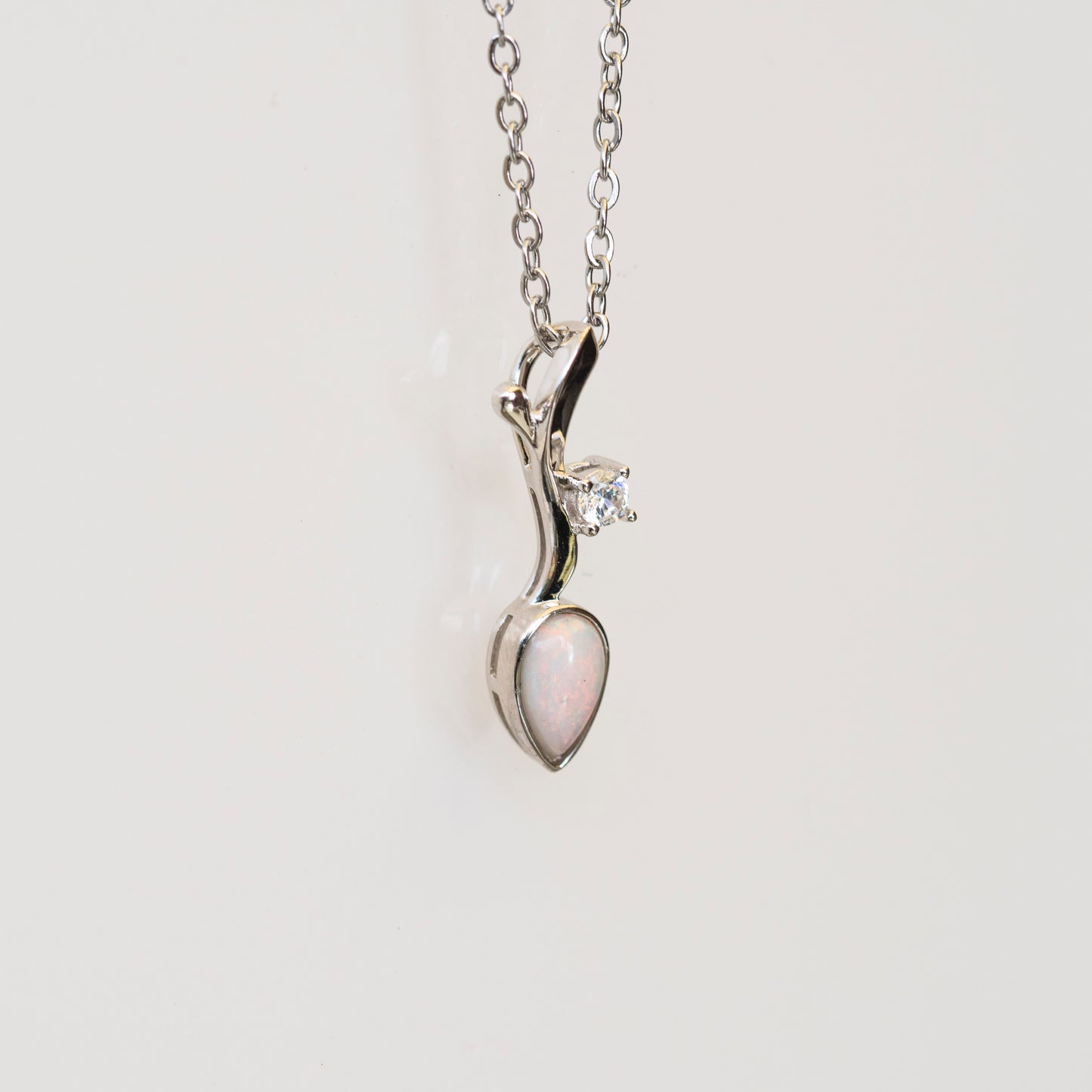 Dainty Australian Opal Pendant - Multi Color Fire Opal Necklace - Australian Solid Opal Necklace Pendant in Sterling Silver White Gold Plated